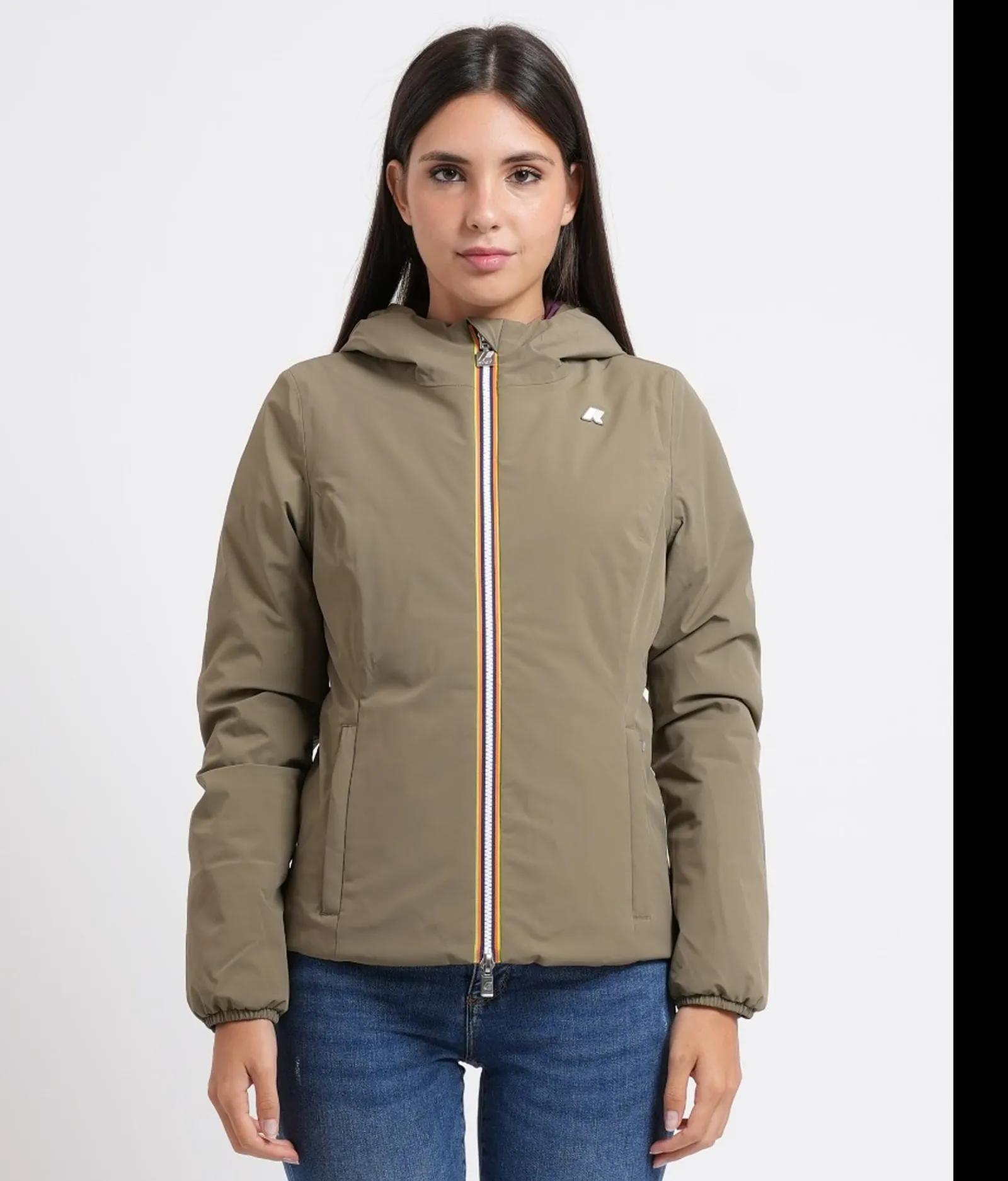 K-Way Giubbino Lily St Warm Reversible Green Army - Violet K6128Tw 190381
