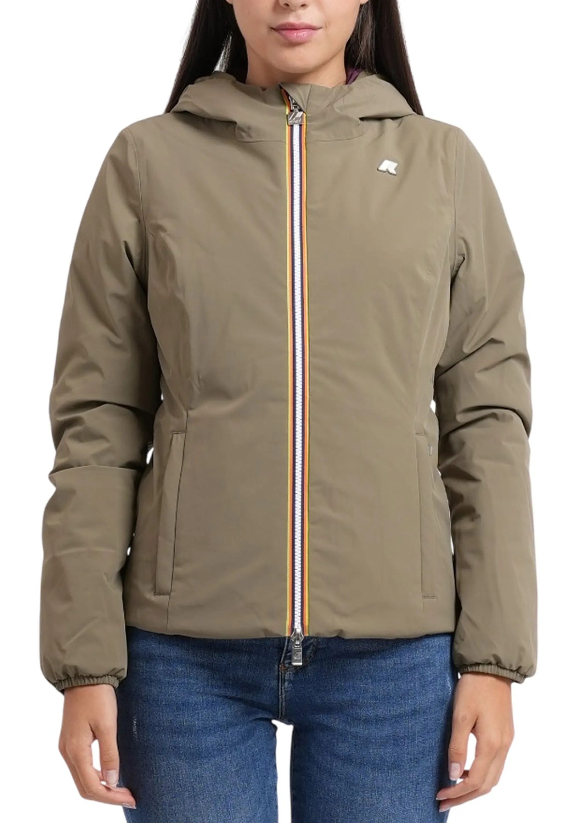 K-Way Giubbino Lily St Warm Reversible Green Army - Violet K6128Tw 190512