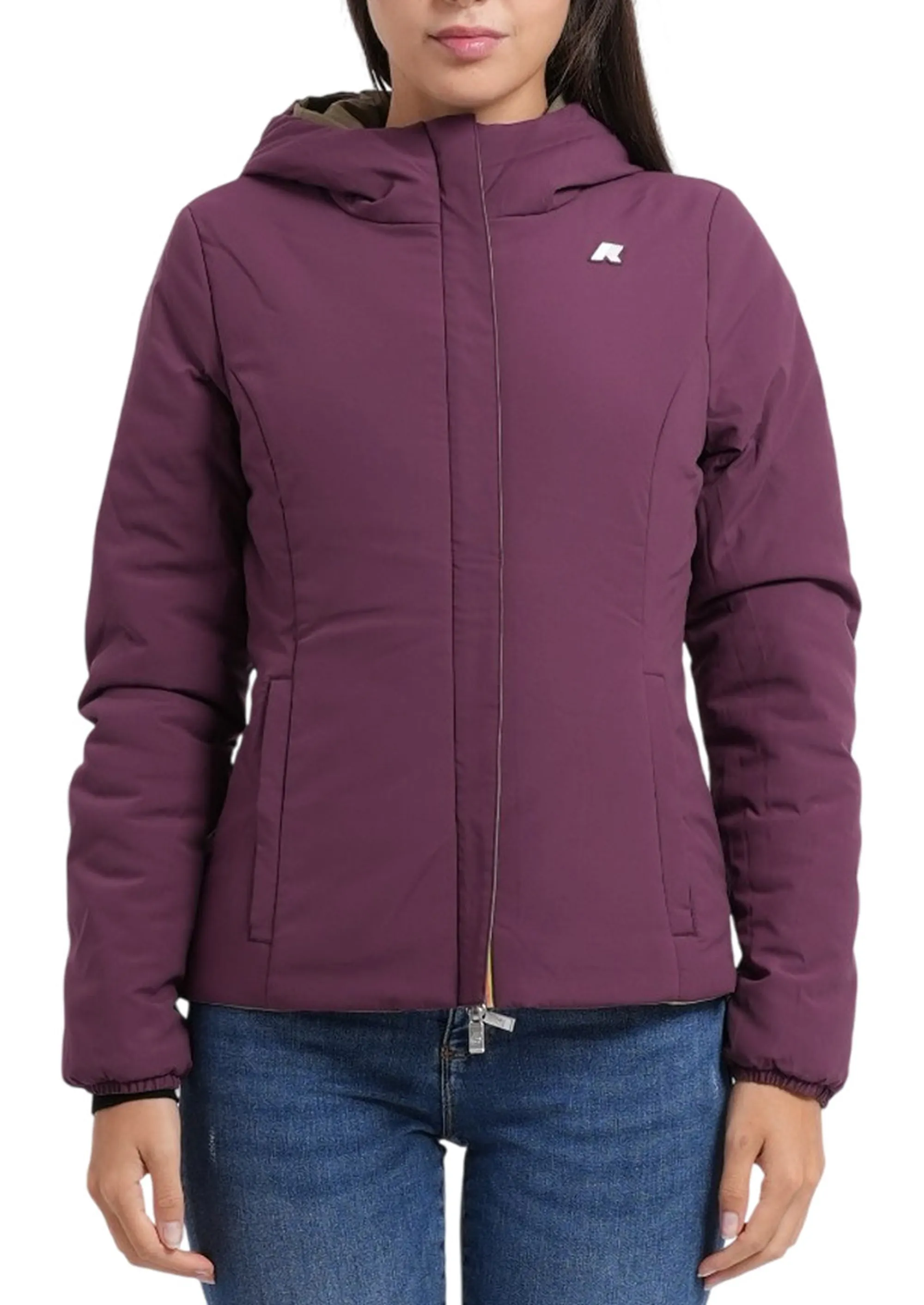 K-Way Giubbino Lily St Warm Reversible Green Army - Violet K6128Tw 190516