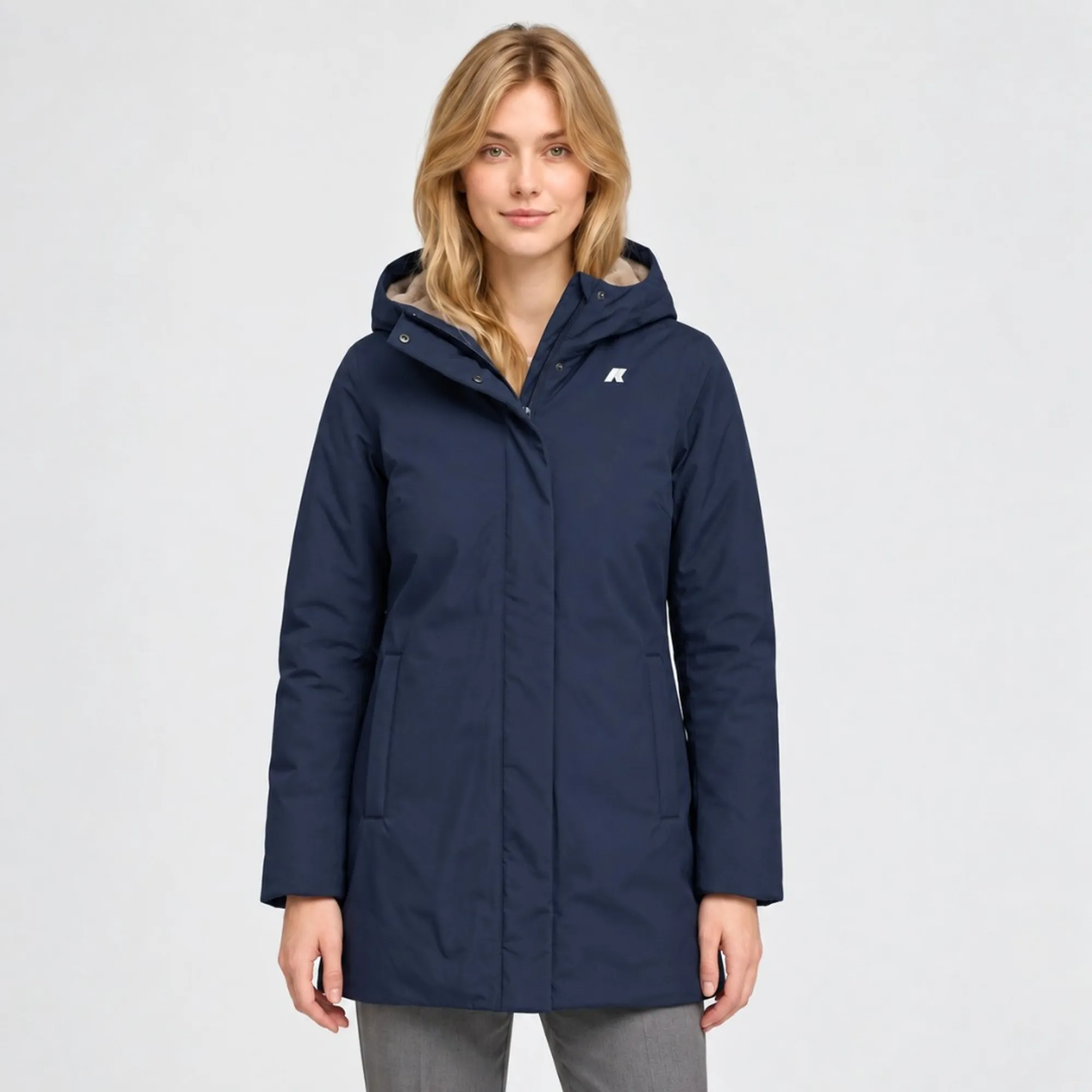 K-Way B'Sophie Twill Soft Beaver Jacket' Blue Depth - Grey Wa K8144Cw 190299