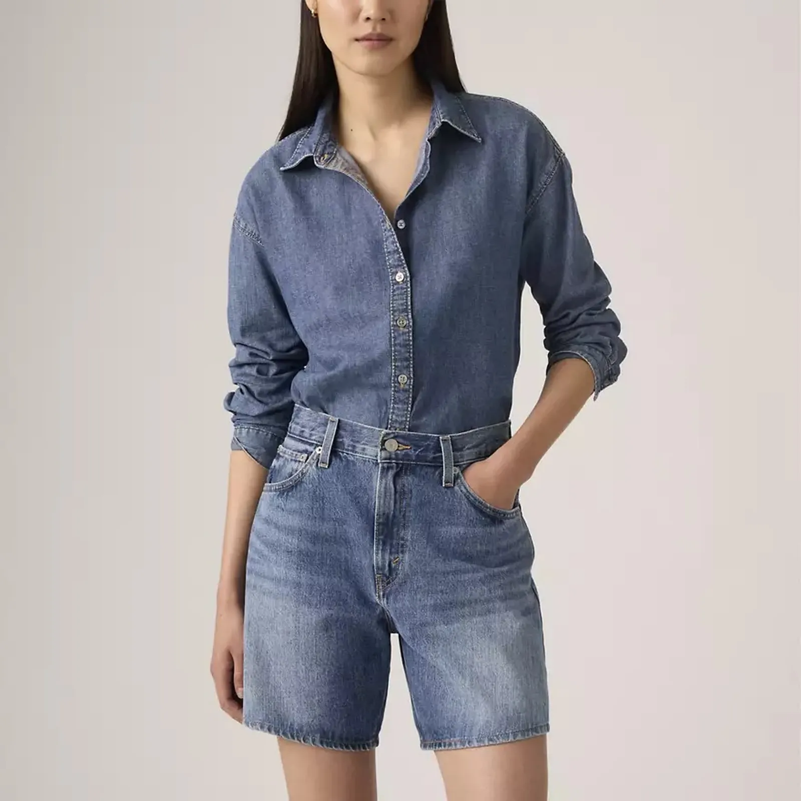 Levi'S Short Oversize A Vita Alta Denim Scuro A93110005 172878