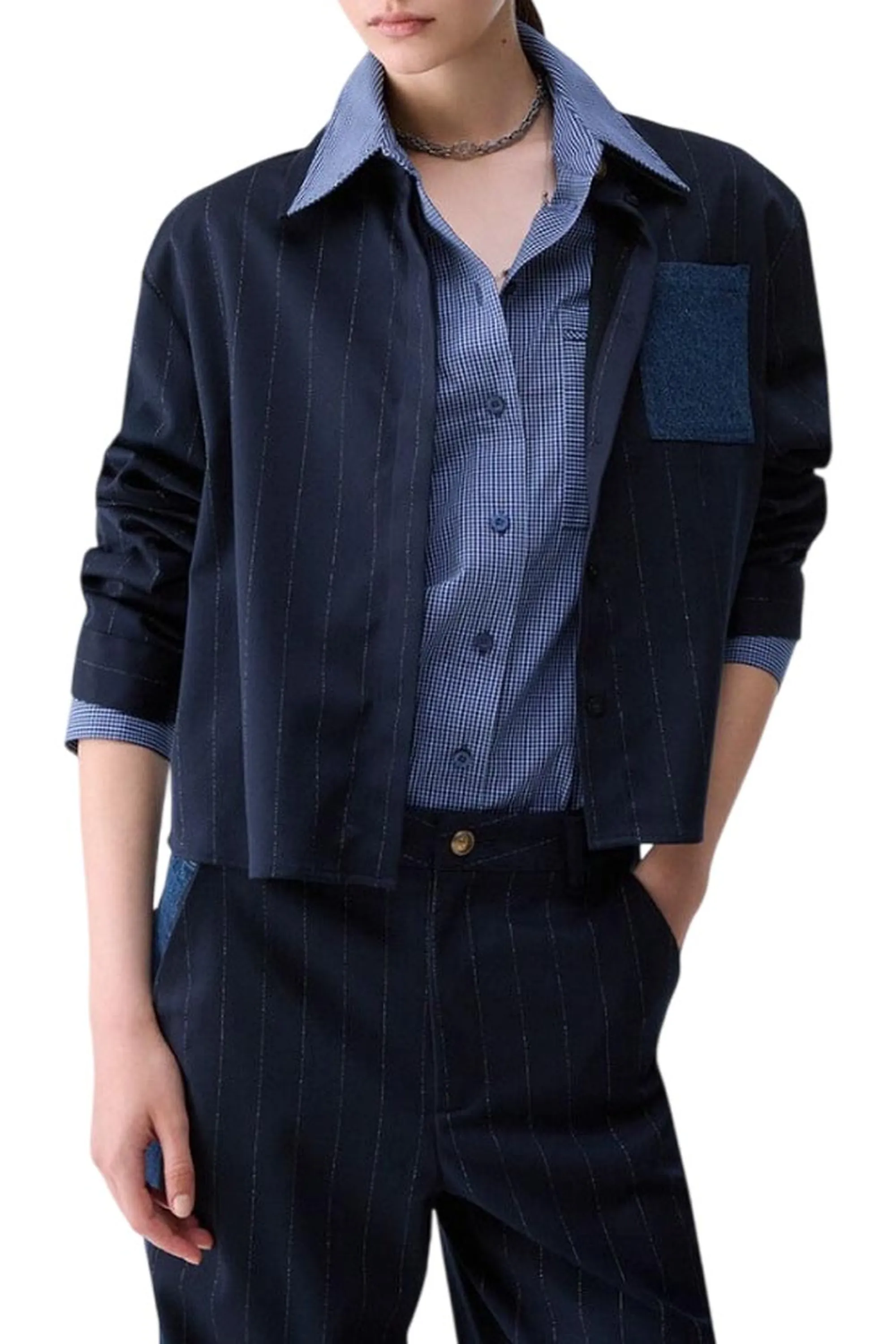 Liu Jo Jeans Camicia Gessata Con Tasca Blu Wf6240T731A 198736