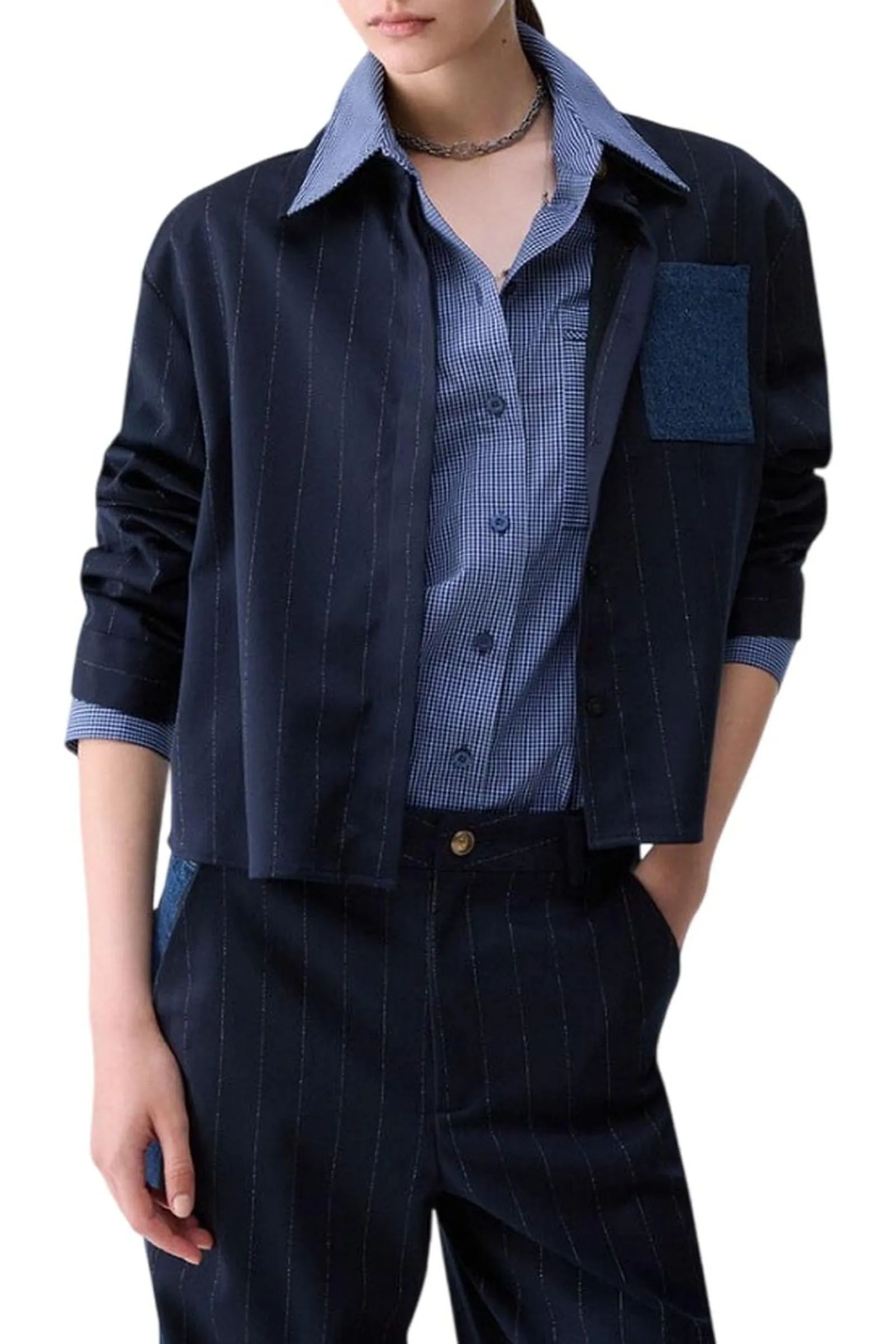 Liu Jo Jeans Camicia Gessata Con Tasca Blu Wf6240T731A 198736