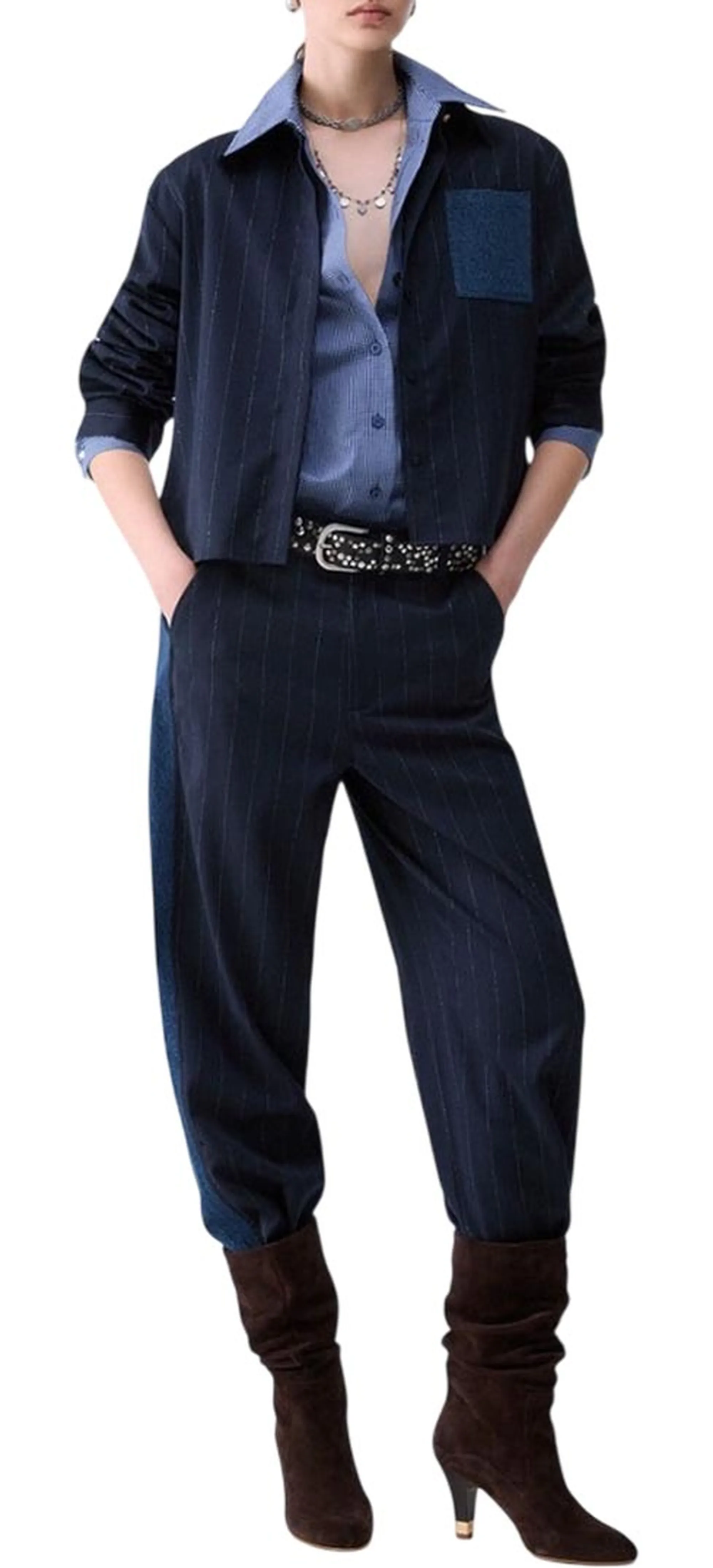Liu Jo Jeans Camicia Gessata Con Tasca Blu Wf6240T731A 198738