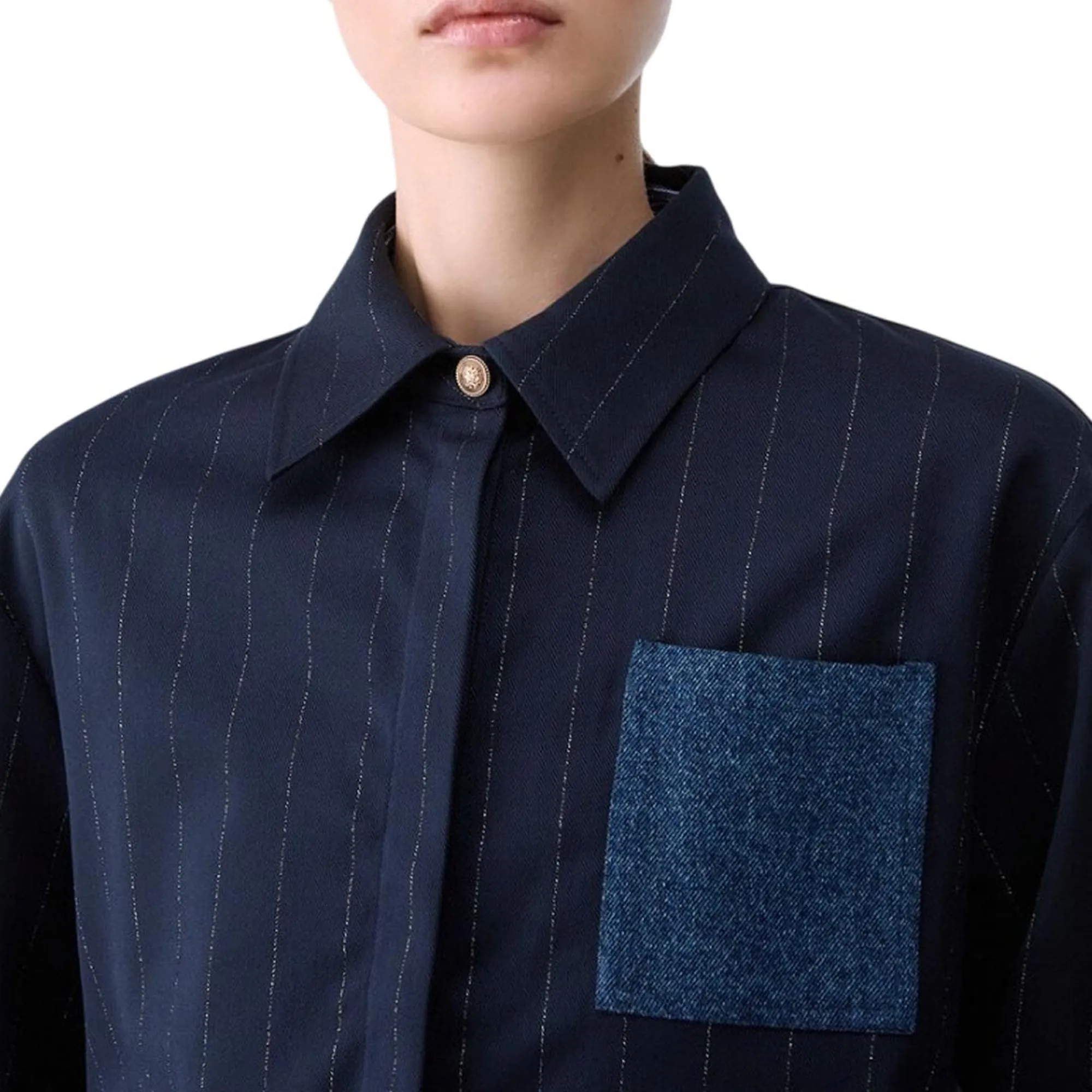 Liu Jo Jeans Camicia Gessata Con Tasca Blu Wf6240T731A 198739
