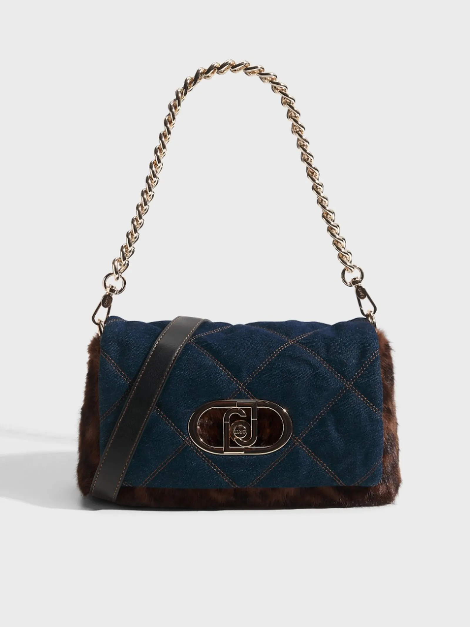 Liujo Accessori Borsa A Tracolla Media Con Pelliccia Sintetica Denim Af6148E1164 185392