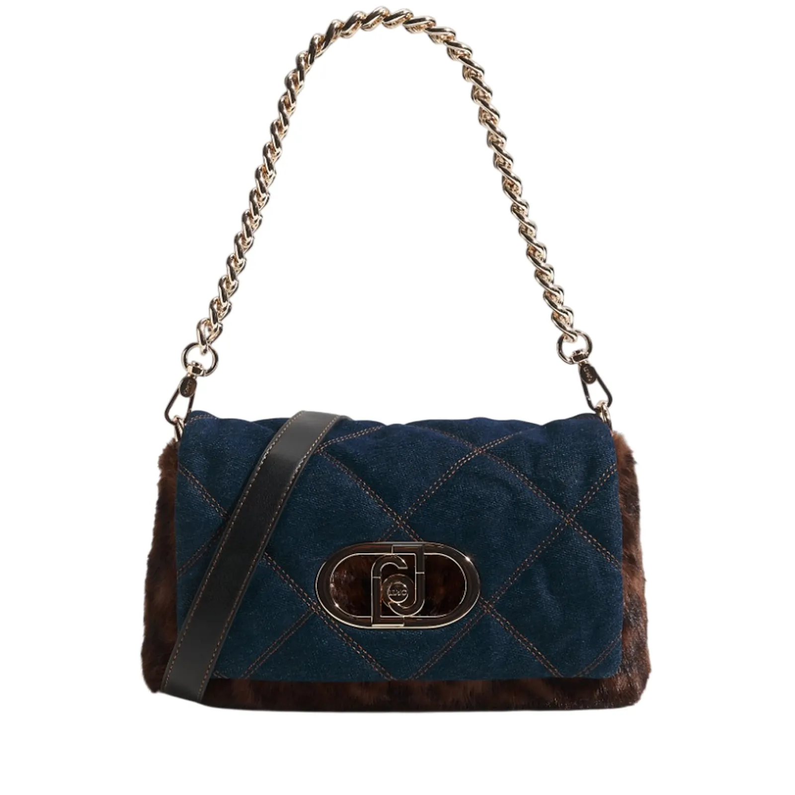Liujo Accessori Borsa A Tracolla Media Con Pelliccia Sintetica Denim Af6148E1164 185773