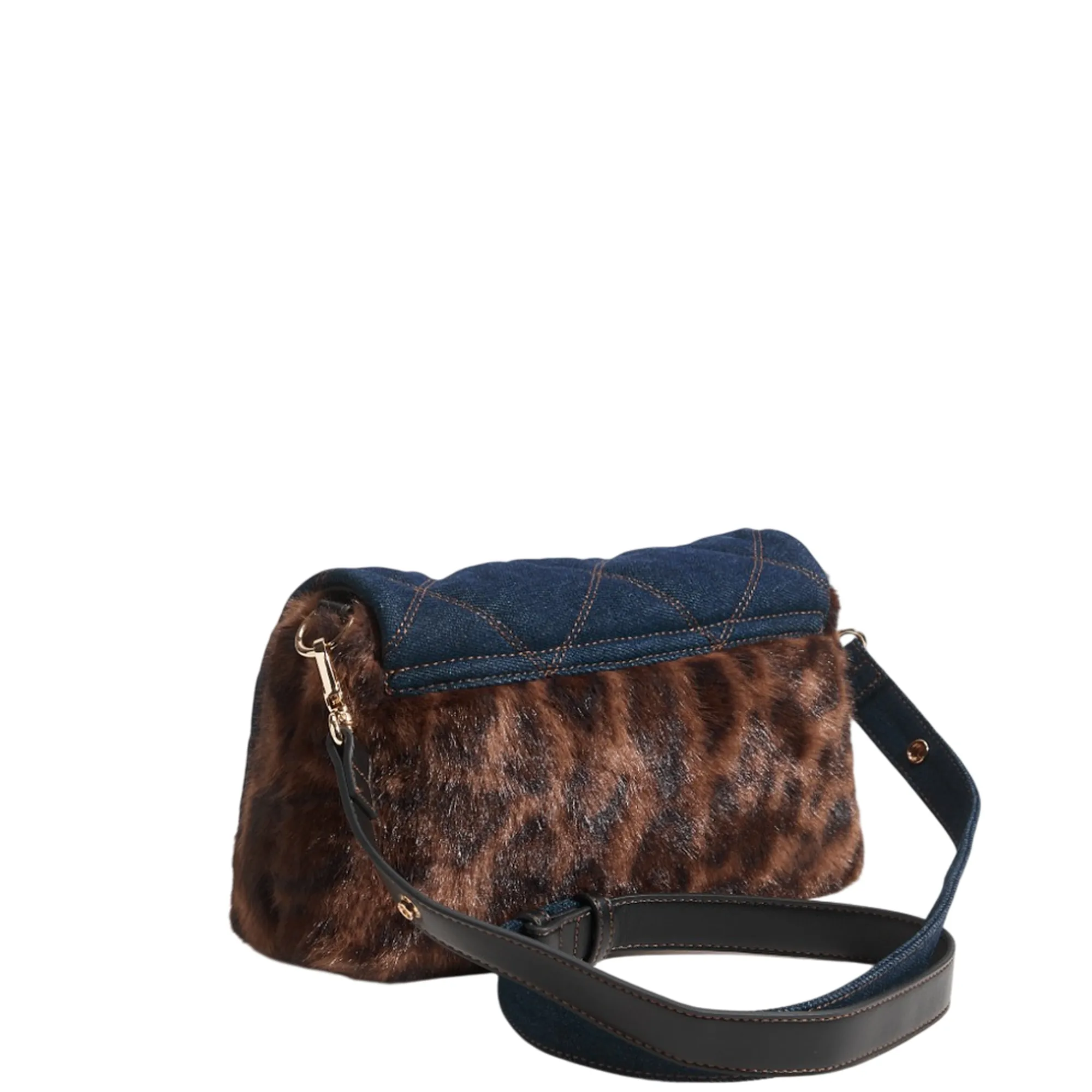 Liujo Accessori Borsa A Tracolla Media Con Pelliccia Sintetica Denim Af6148E1164 185774