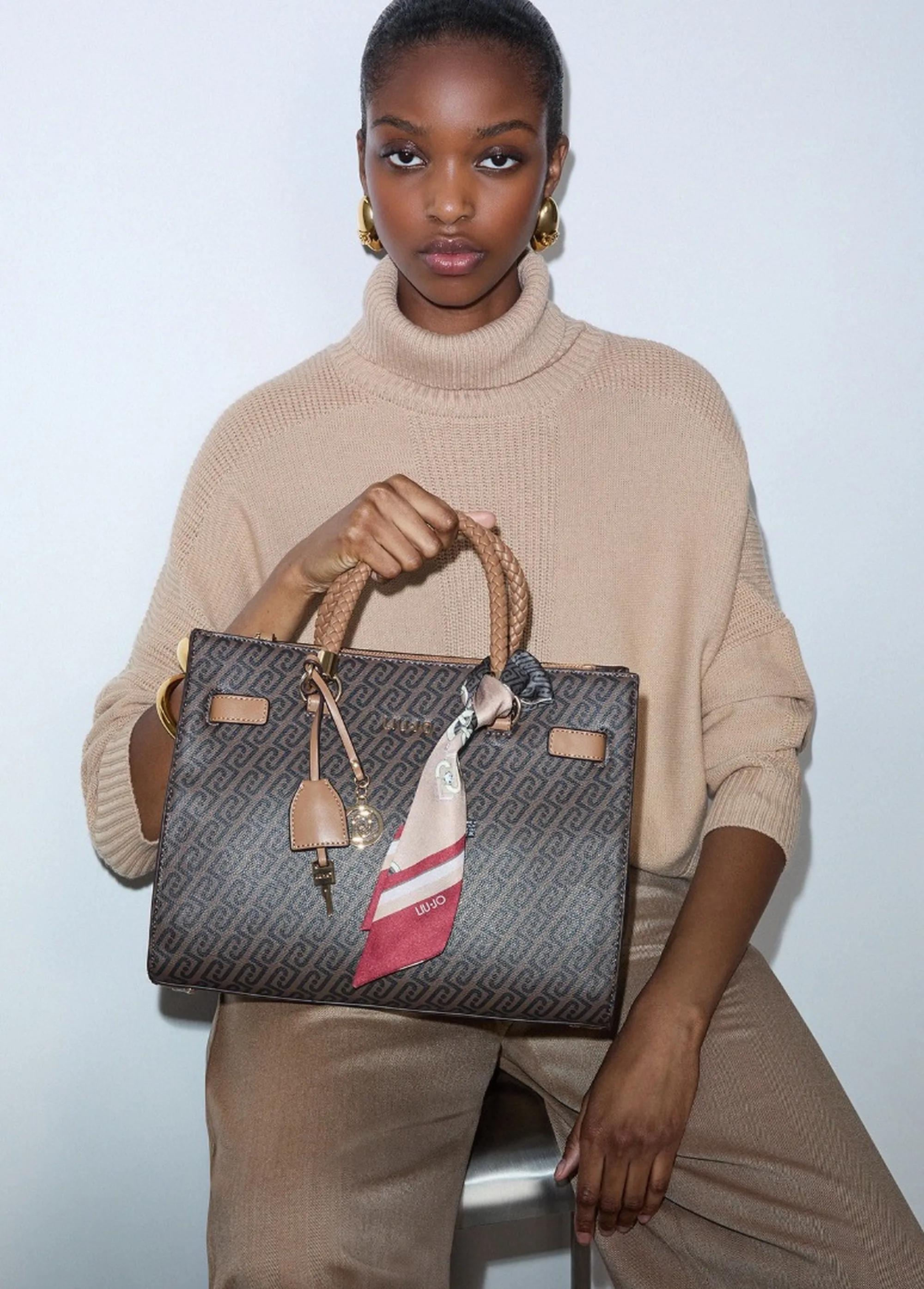 Liujo Accessori Borsa Tote Media Con Foulard Cuoio Af6086E1137 185353