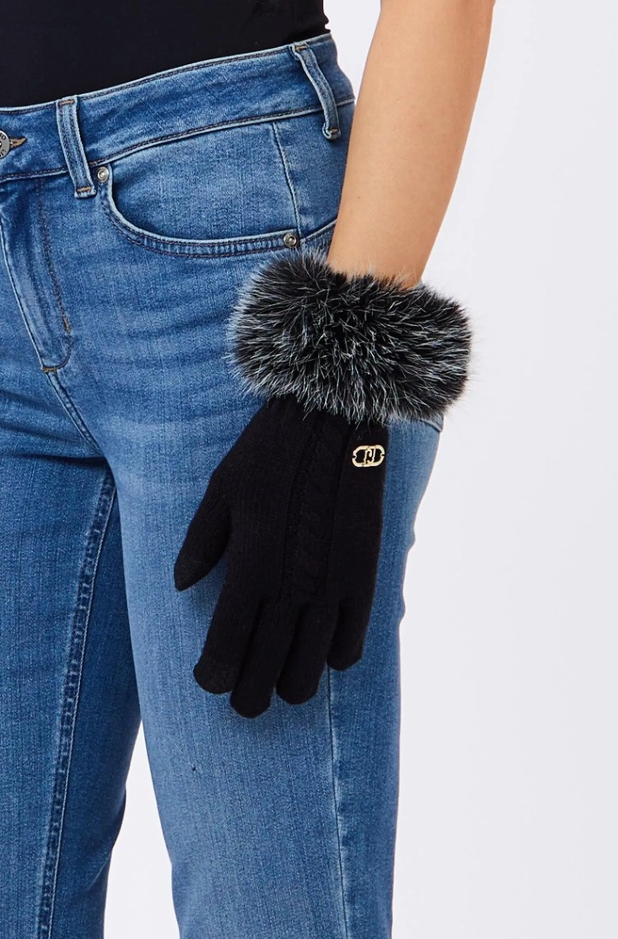 Liujo Accessori B'Knitted Gloves With Faux Fur' Black 2F6055Maa06 188676
