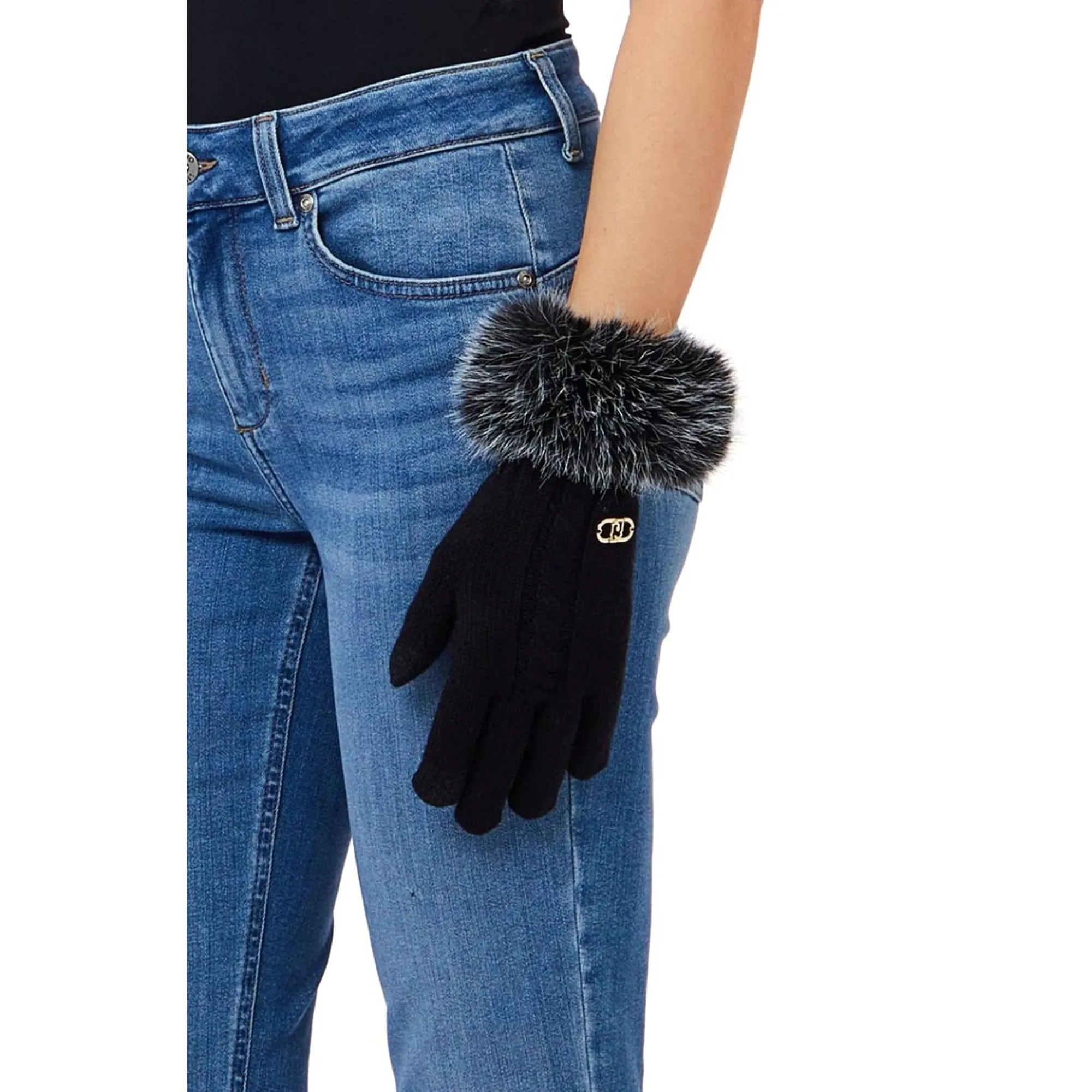 Liujo Accessori Guanti In Maglia Con Finta Pelliccia Nero 2F6055Maa06 189663