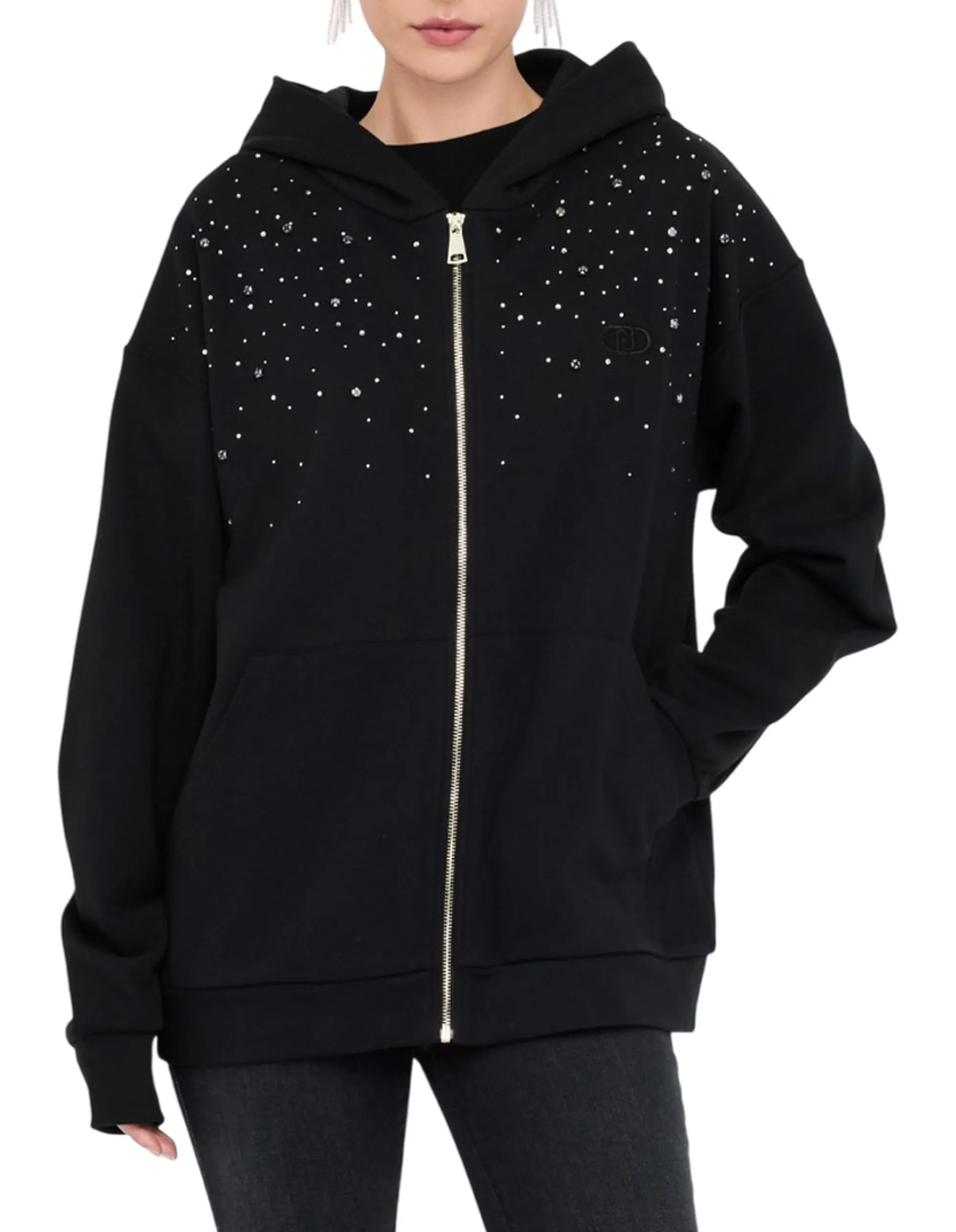 Liujo Denim B'Cotton Sweatshirt With Rhinestone' Black Uf5253F0873 156493