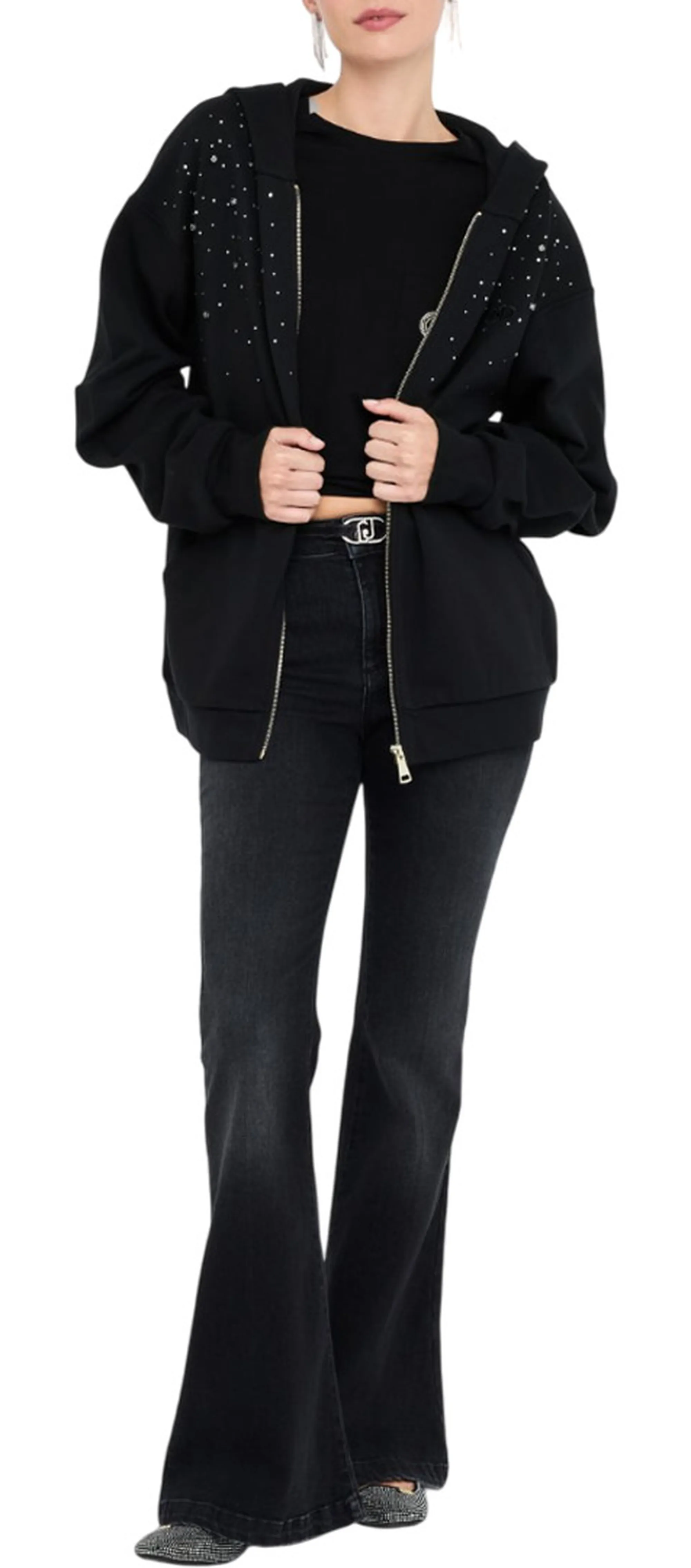 Liujo Denim B'Cotton Sweatshirt With Rhinestone' Black Uf5253F0873 156495