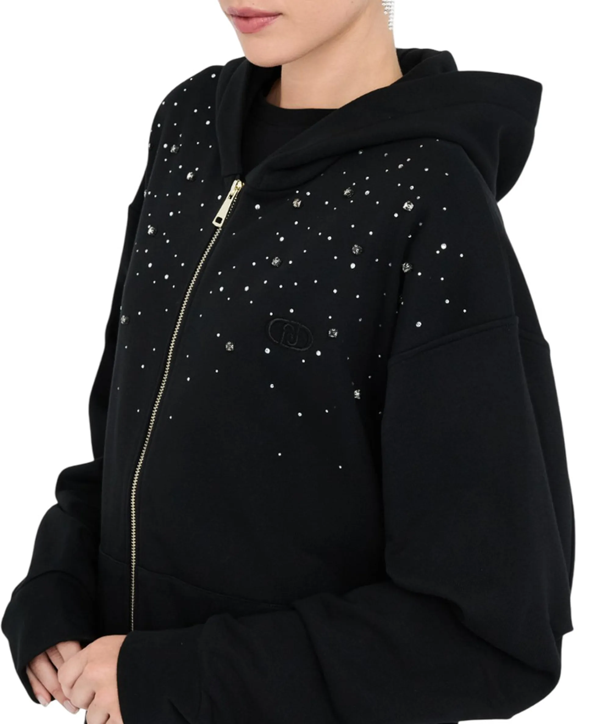 Liujo Denim B'Cotton Sweatshirt With Rhinestone' Black Uf5253F0873 156496