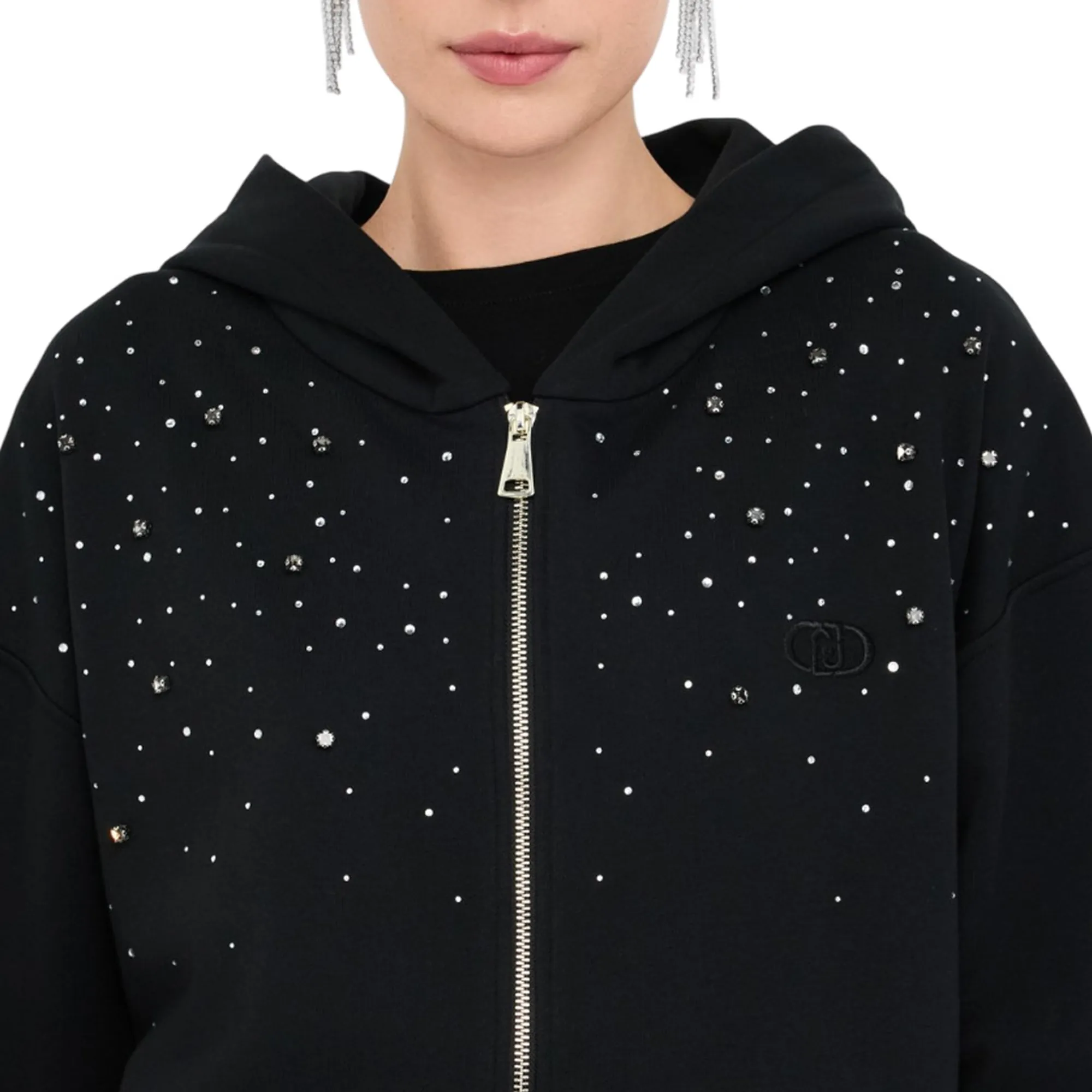 Liujo Denim B'Cotton Sweatshirt With Rhinestone' Black Uf5253F0873 156497