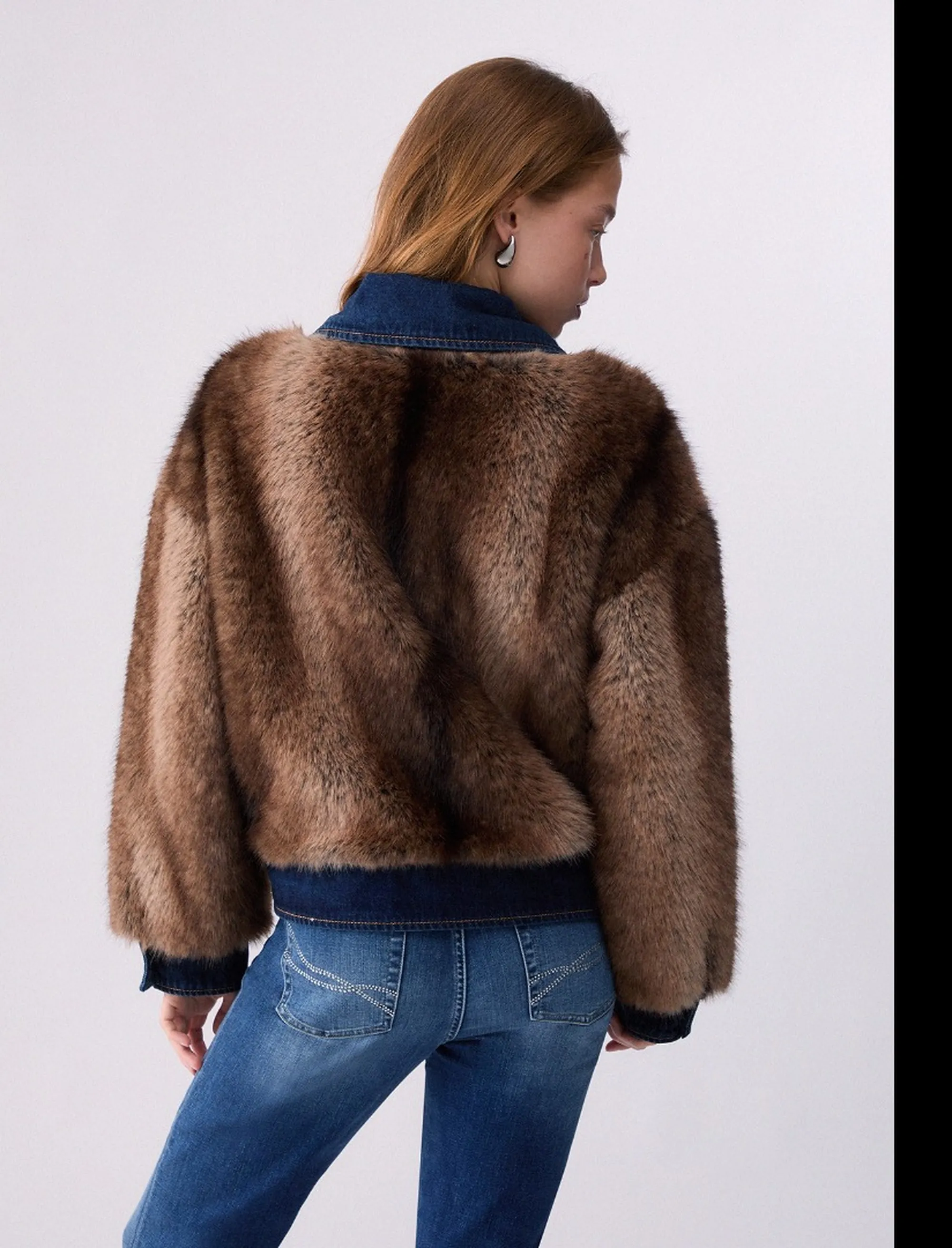 Liujo Denim Giubbino In Pelliccia Sintetica Marrone Uf6153E1158 188640