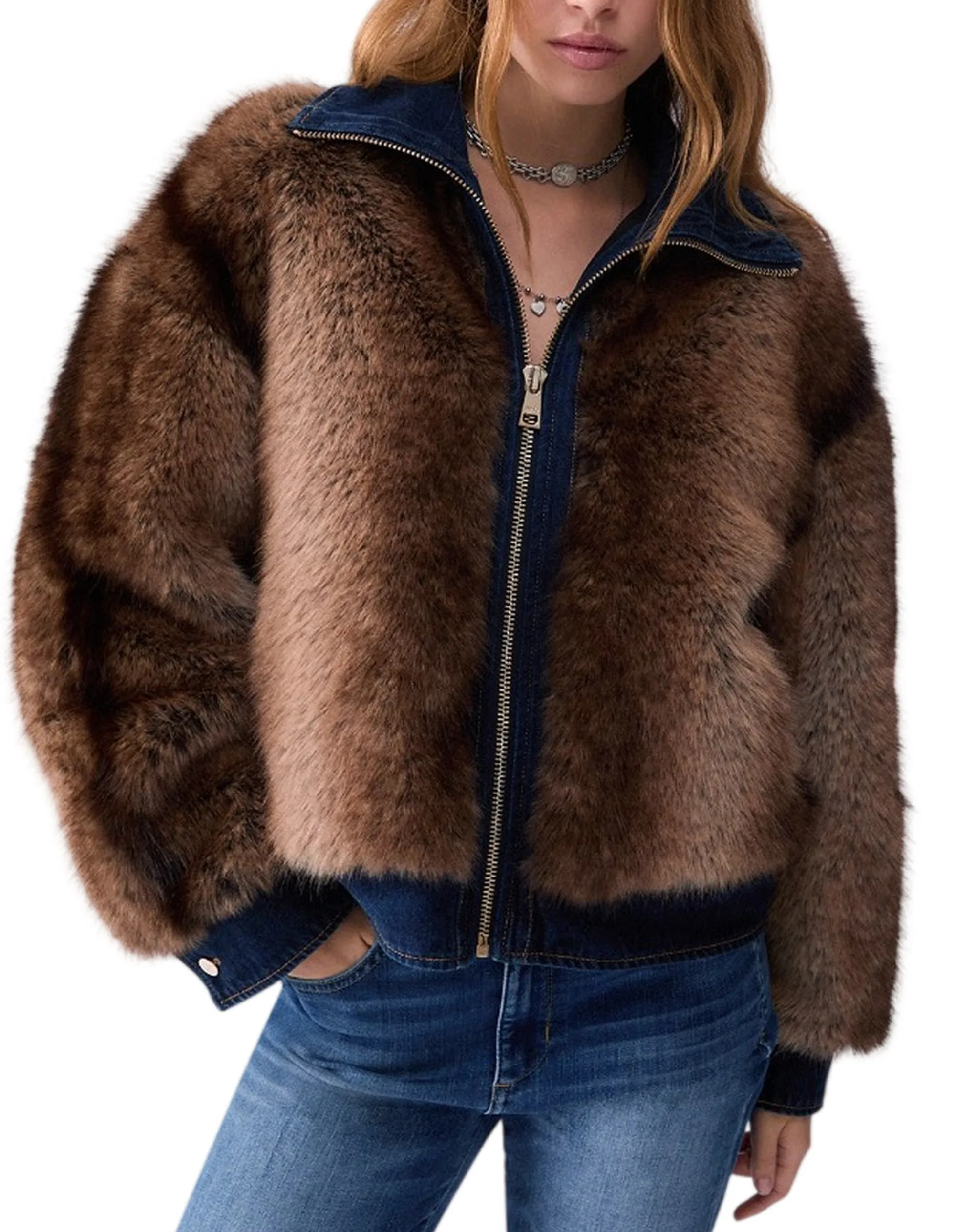 Liujo Denim Giubbino In Pelliccia Sintetica Marrone Uf6153E1158 189389