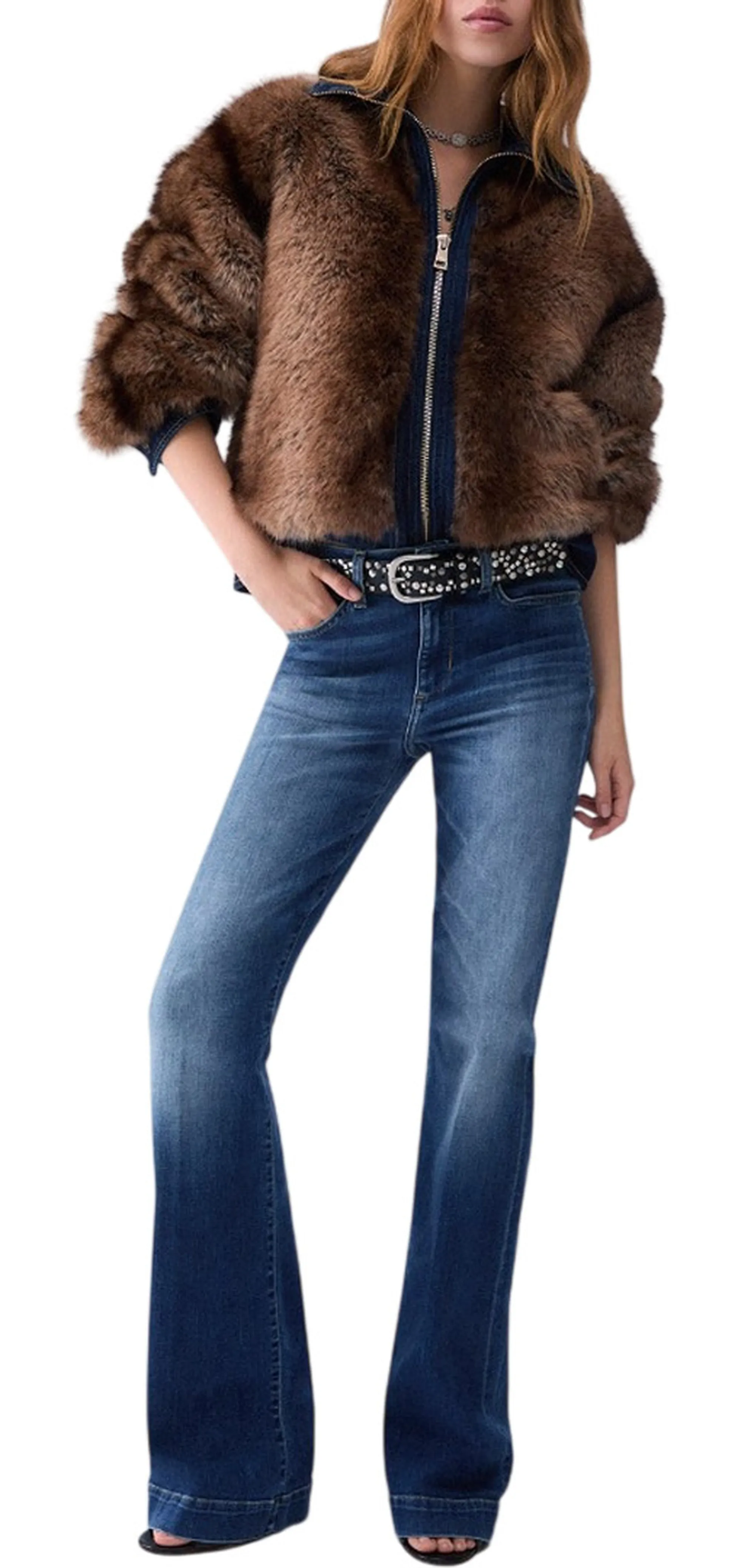 Liujo Denim Giubbino In Pelliccia Sintetica Marrone Uf6153E1158 189399