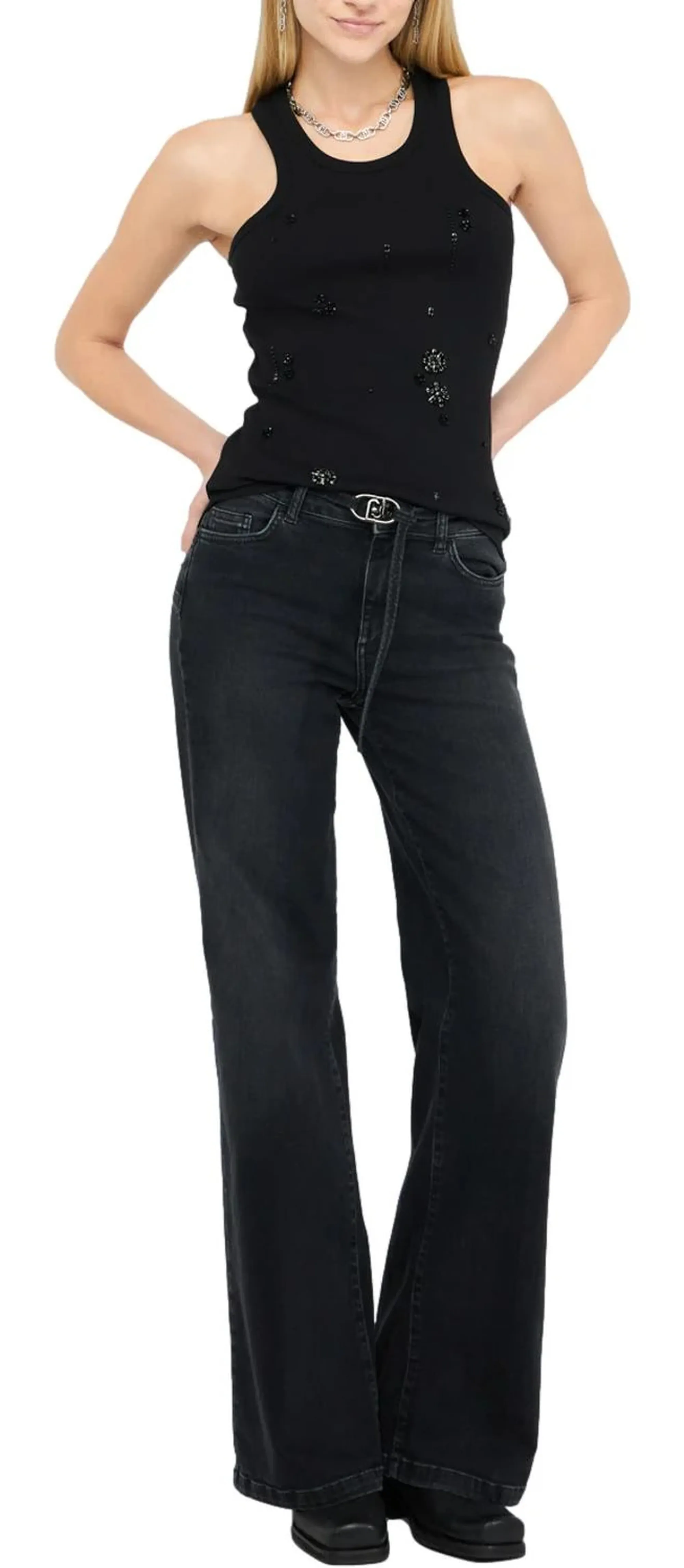 Liujo Denim B'Flare Jeans Whit Belt' Black Denim Uf5100D0264 156459