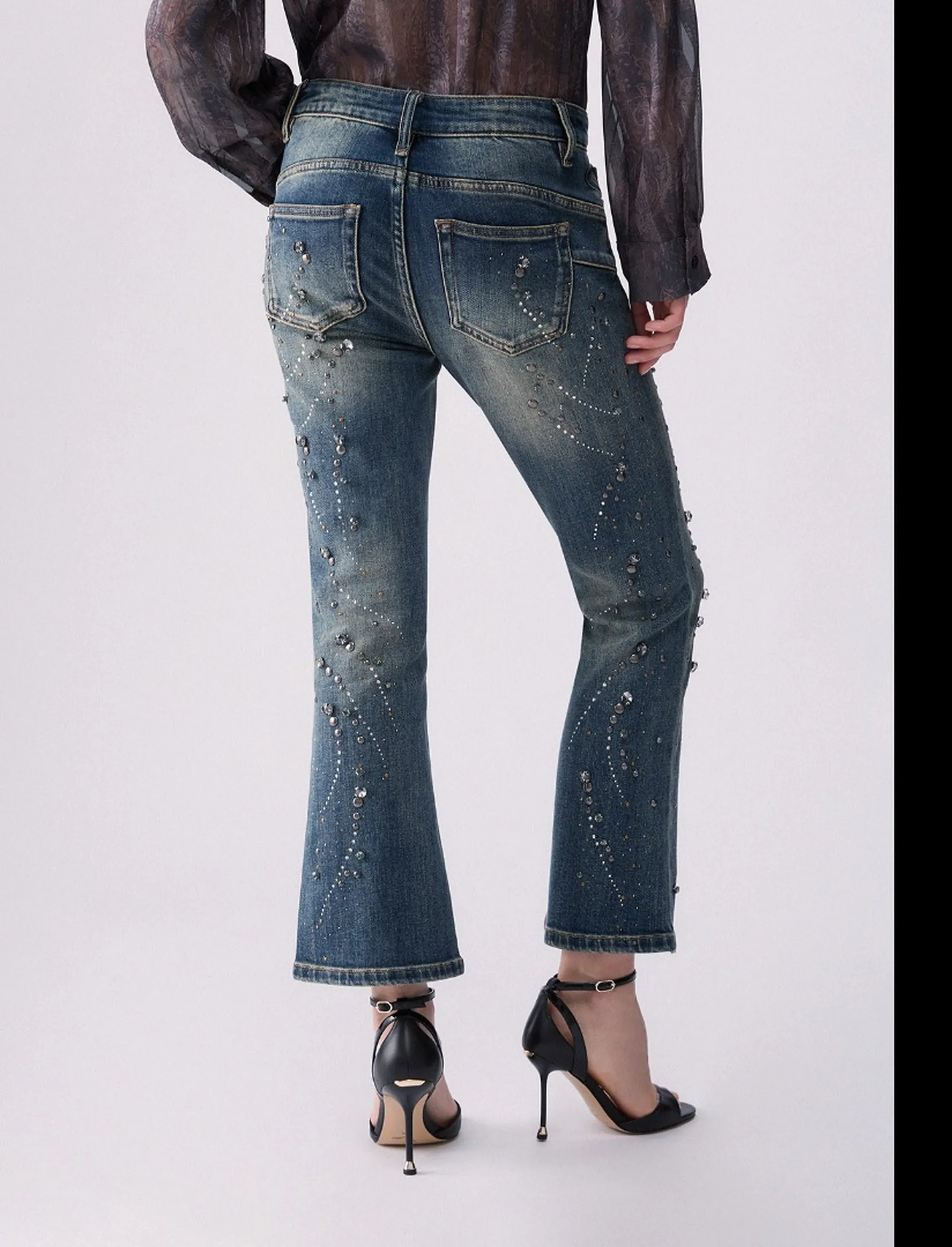Liujo Denim Jeans Flare Con Ricami Gioiello Denim Uf6040D0365 188644