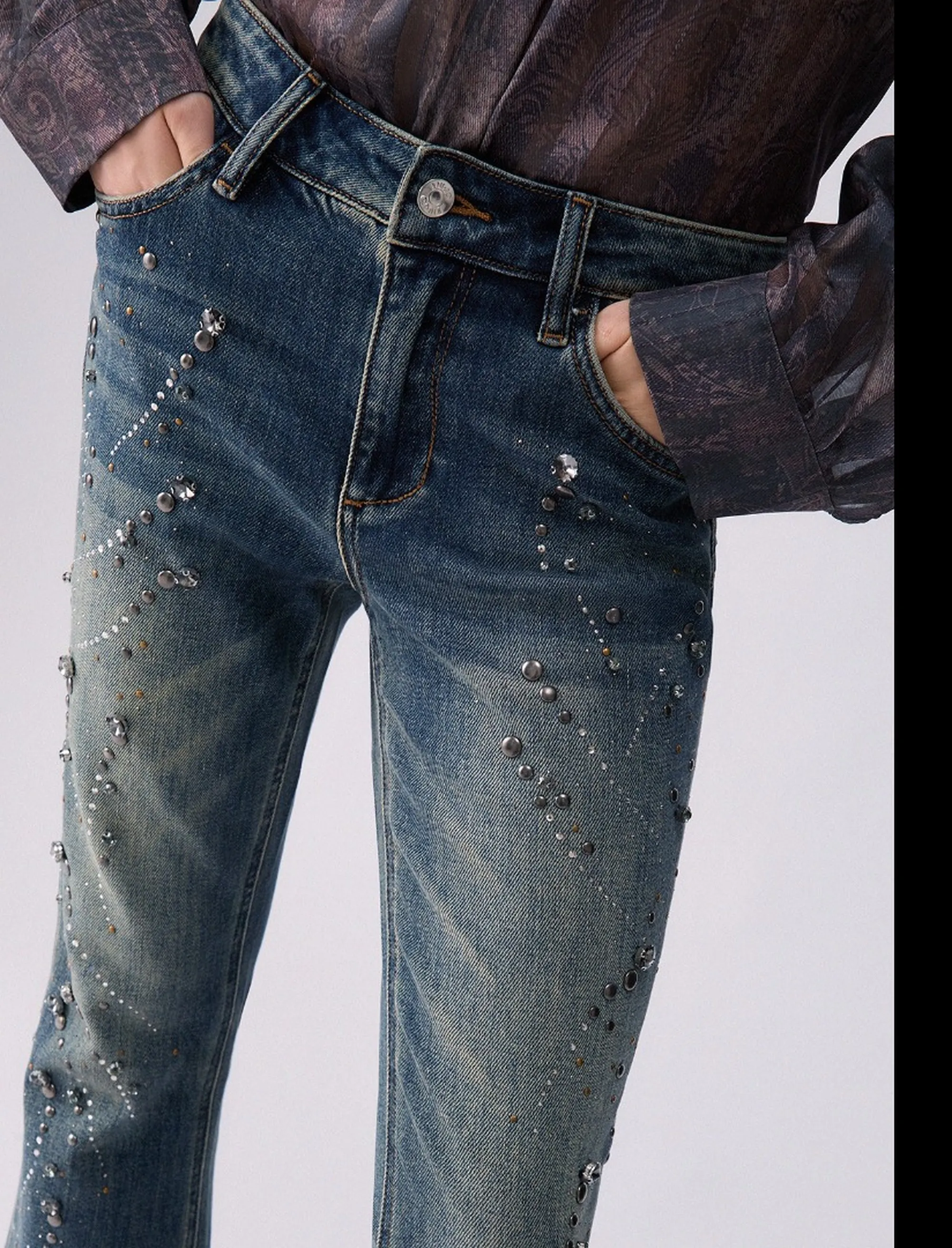 Liujo Denim Jeans Flare Con Ricami Gioiello Denim Uf6040D0365 188645