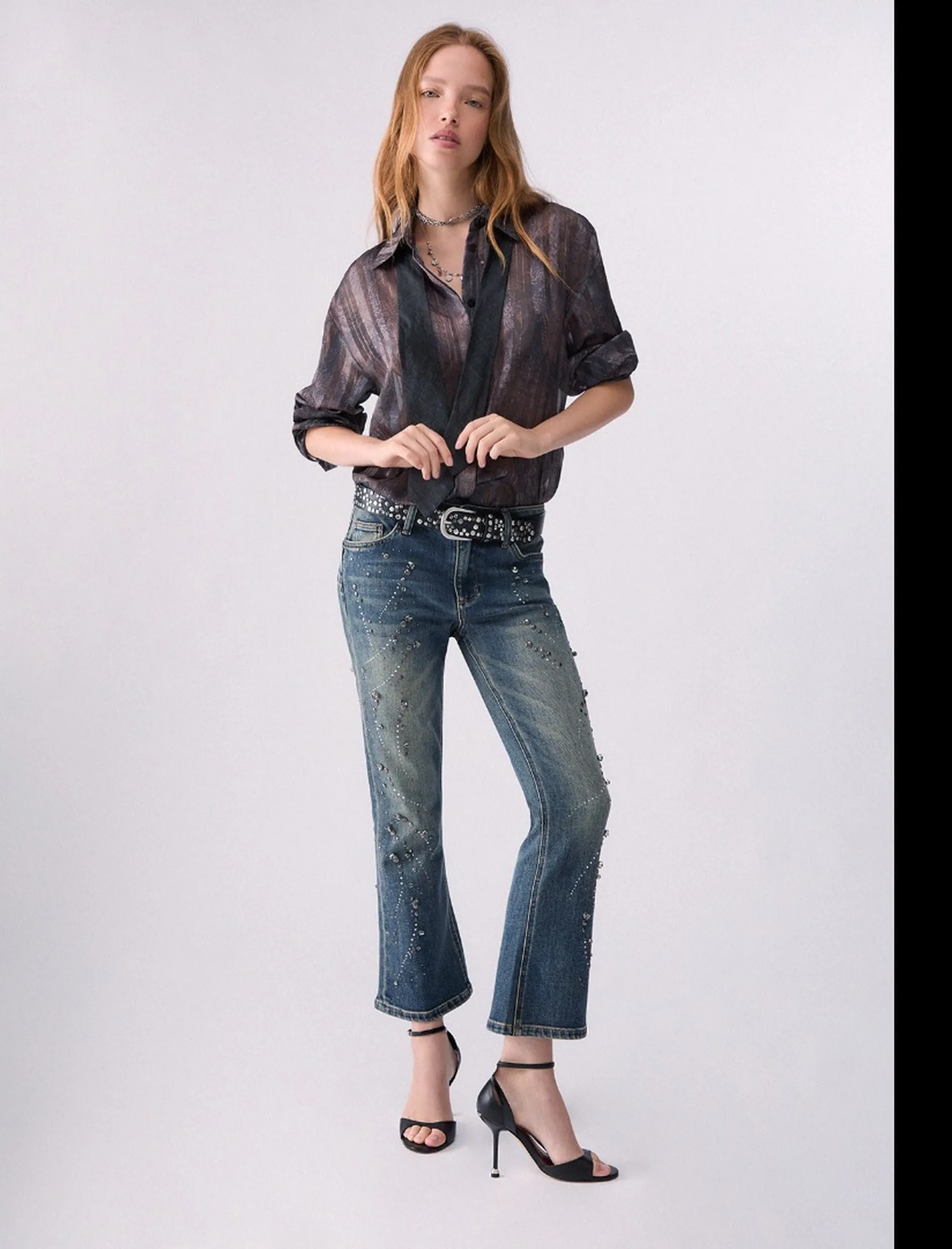 Liujo Denim Jeans Flare Con Ricami Gioiello Denim Uf6040D0365 188646