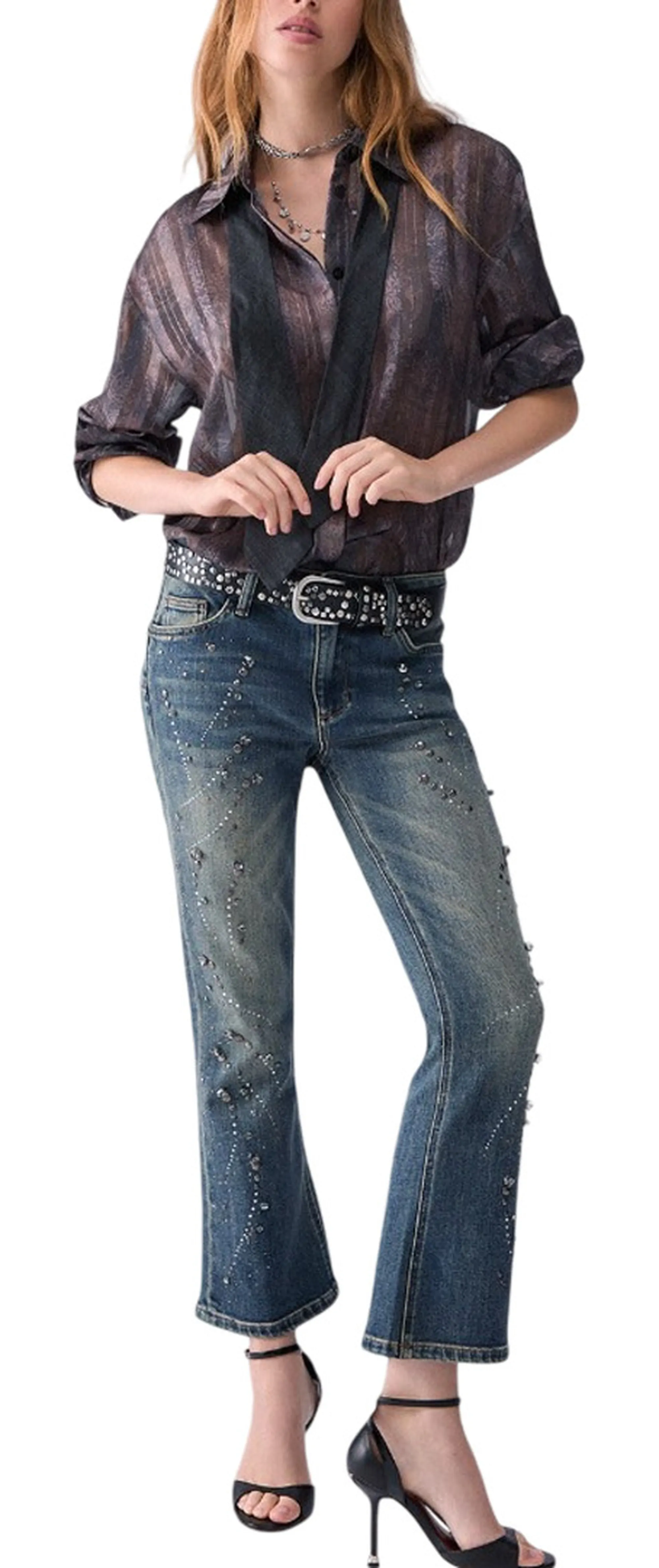 Liujo Denim Jeans Flare Con Ricami Gioiello Denim Uf6040D0365 189000