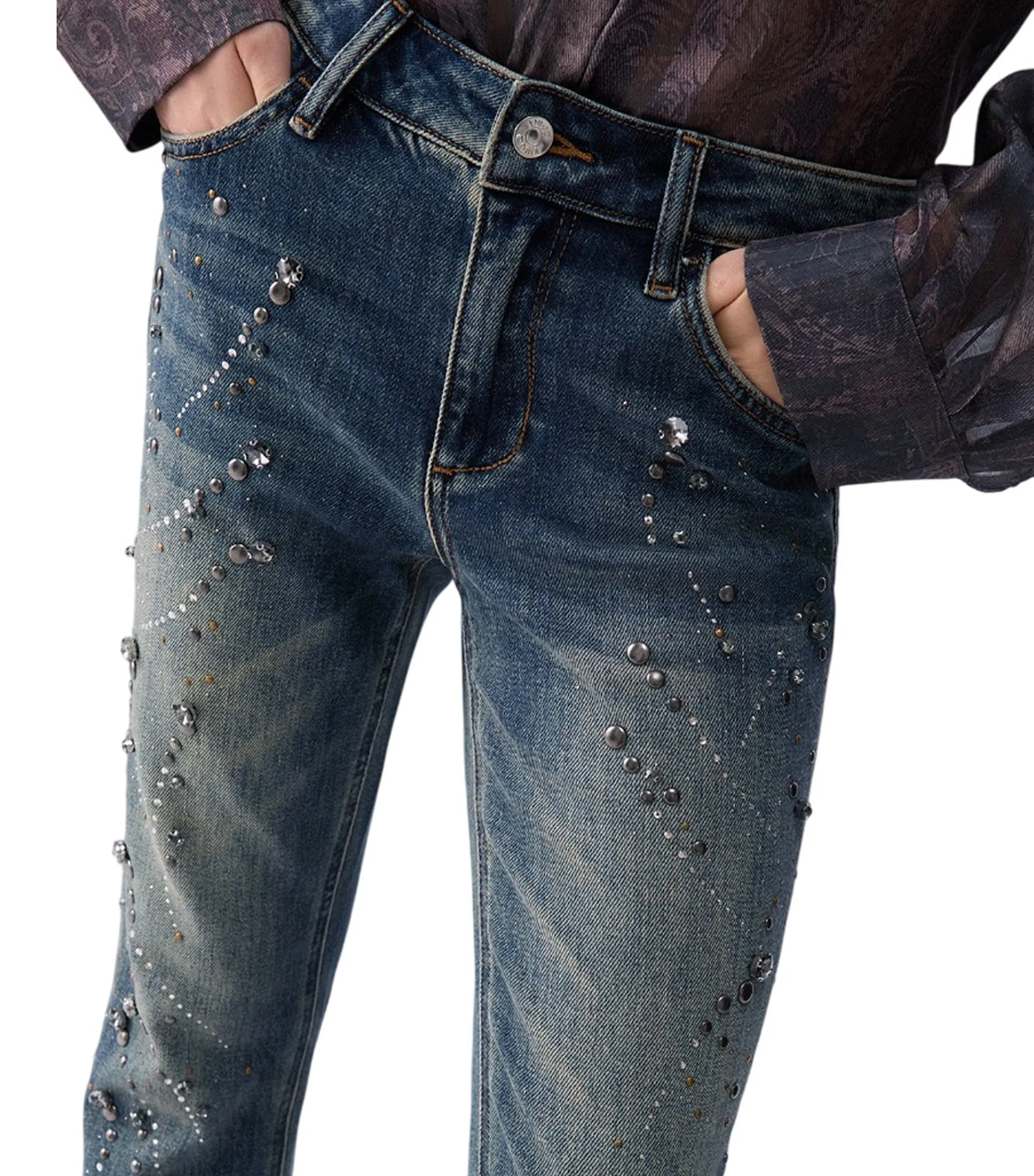 Liujo Denim Jeans Flare Con Ricami Gioiello Denim Uf6040D0365 189001