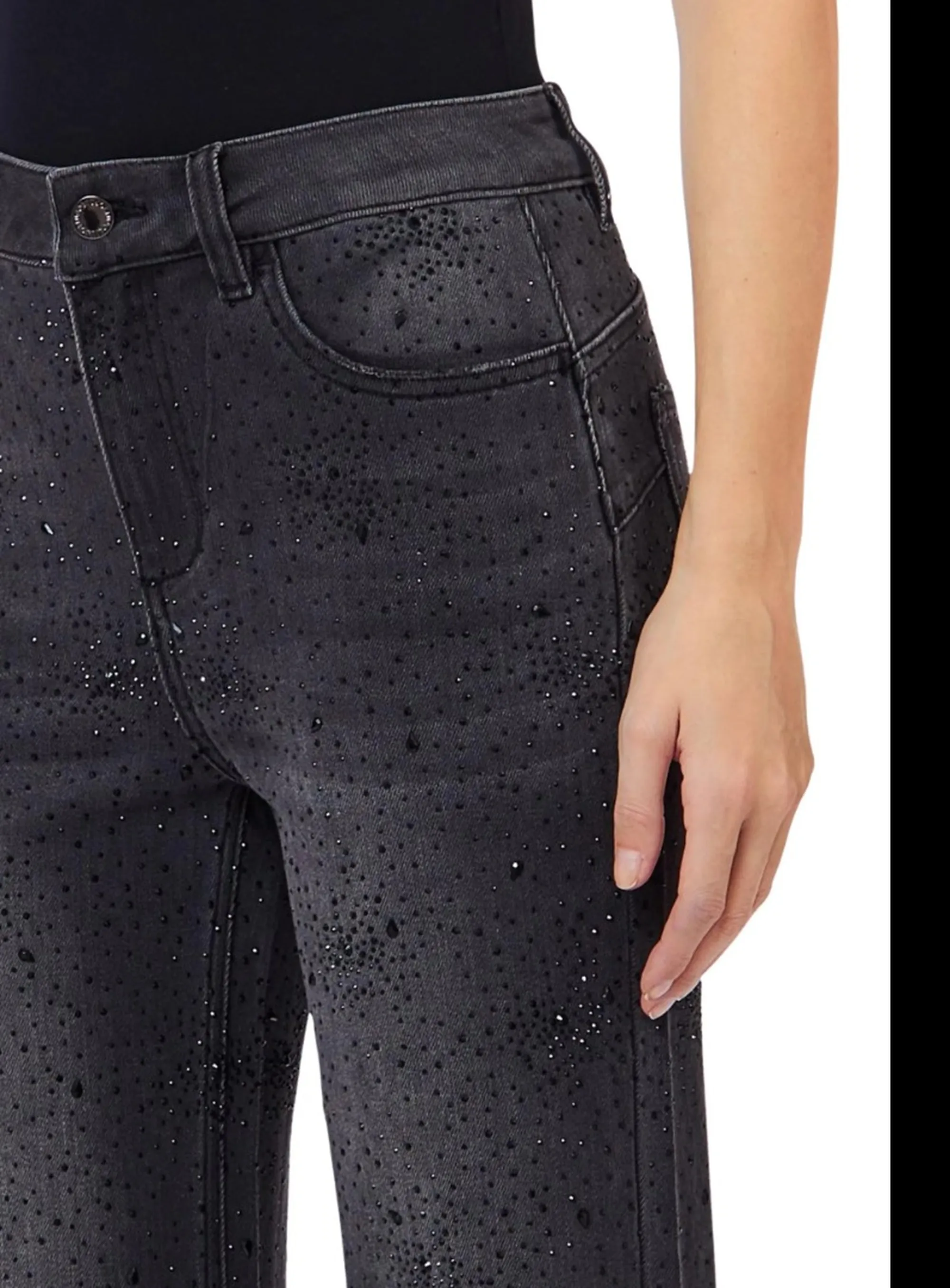 Liujo Denim Jeans Flare Con Strass Denim Nero Uf6107D0423 188648