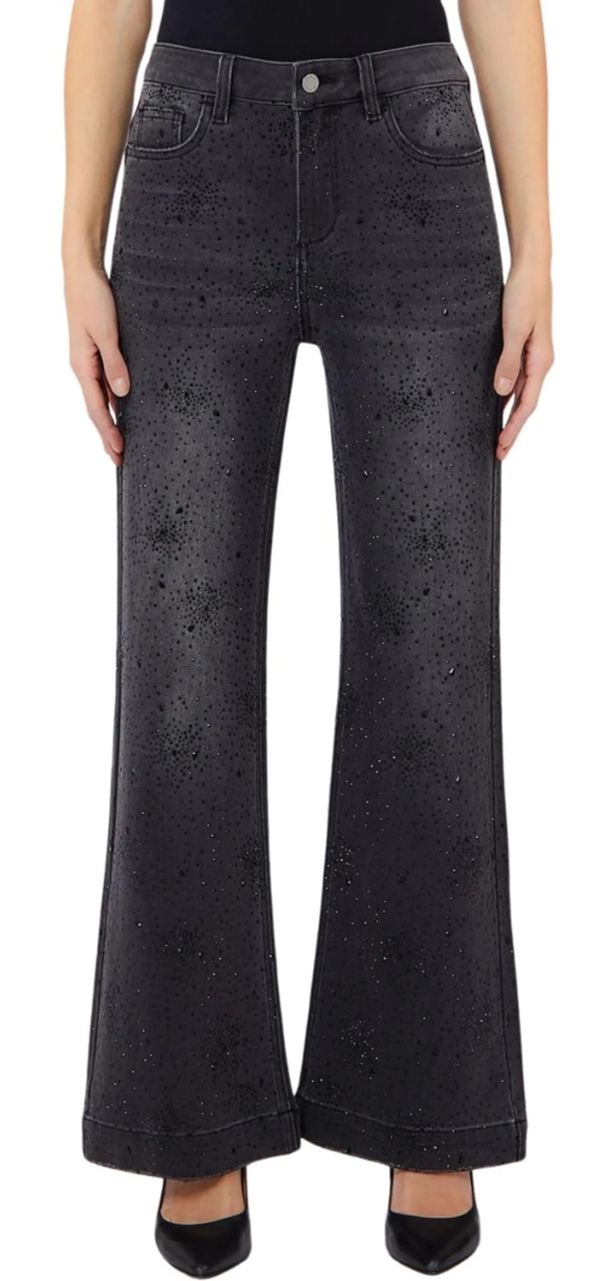 Liujo Denim Jeans Flare Con Strass Denim Nero Uf6107D0423 188649