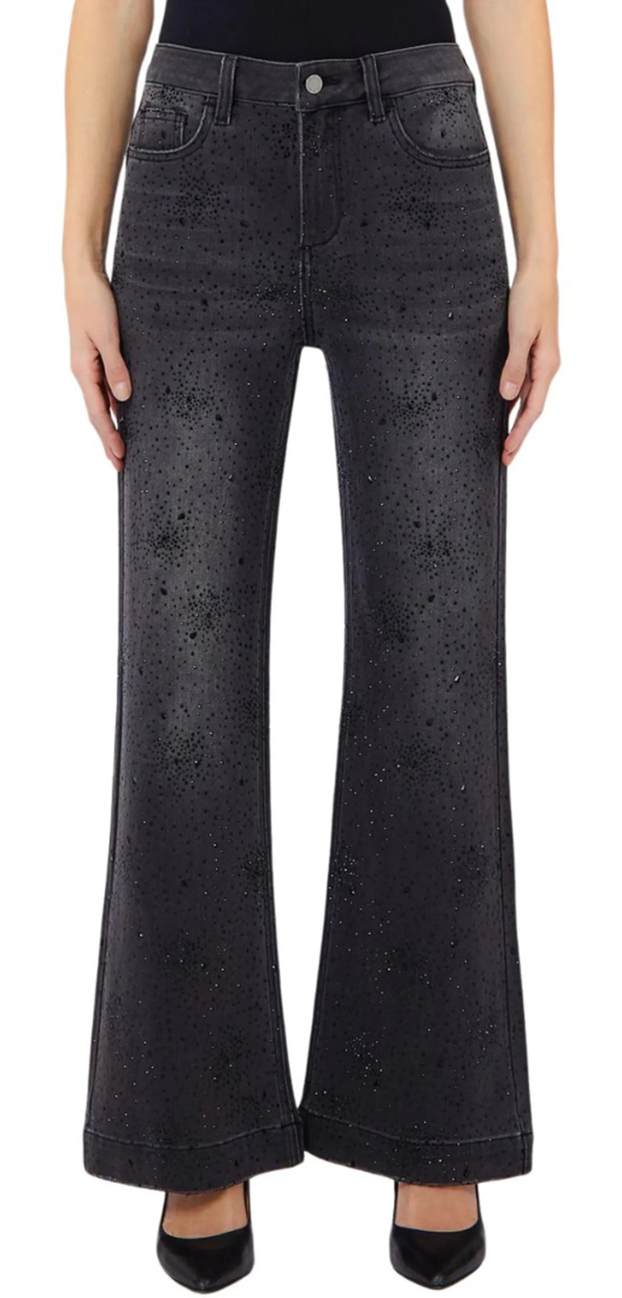 Liujo Denim Jeans Flare Con Strass Denim Nero Uf6107D0423 199131