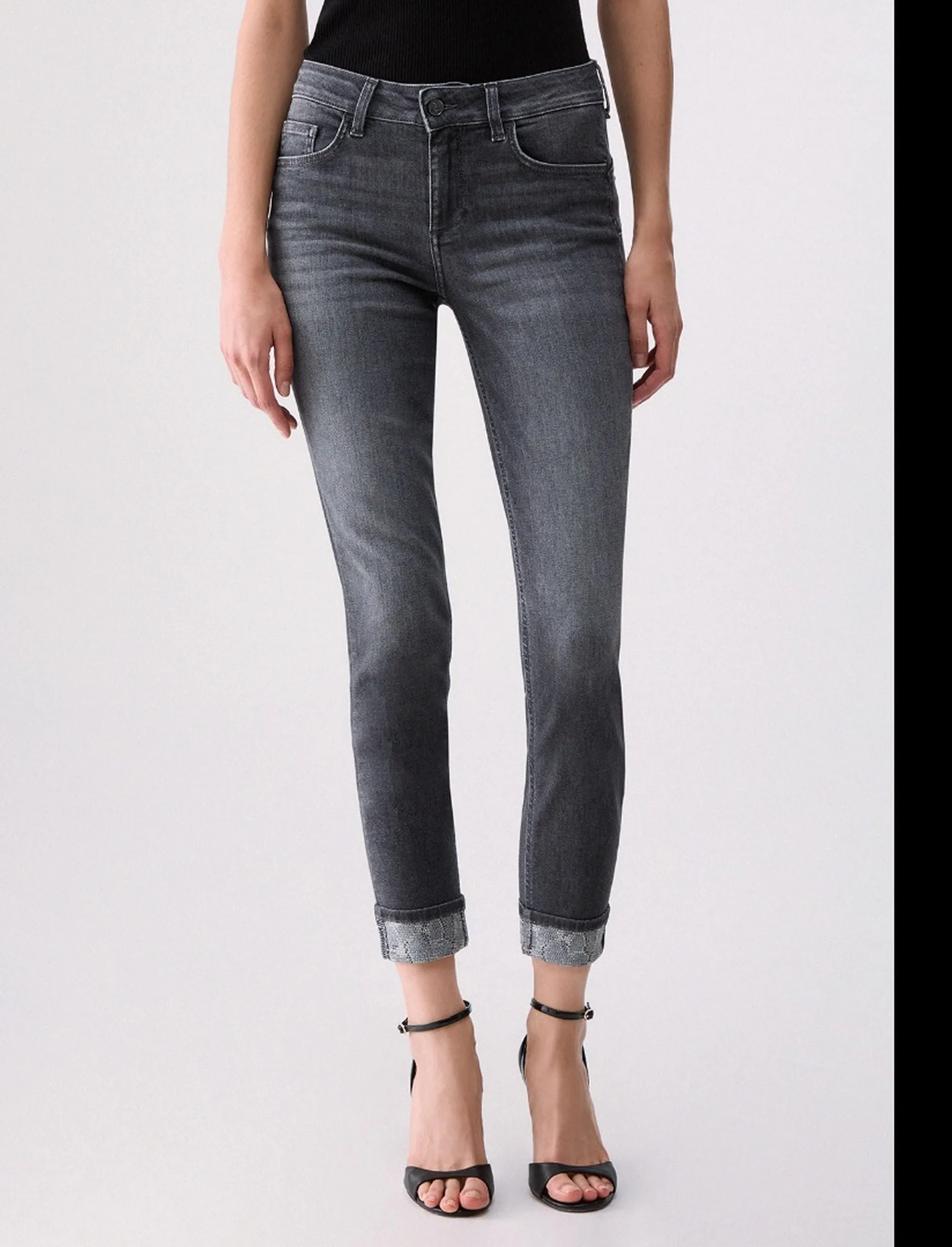 Liujo Denim B'Skinny Jeans With Appliques' Gray Denim Uf6006D0305 185488