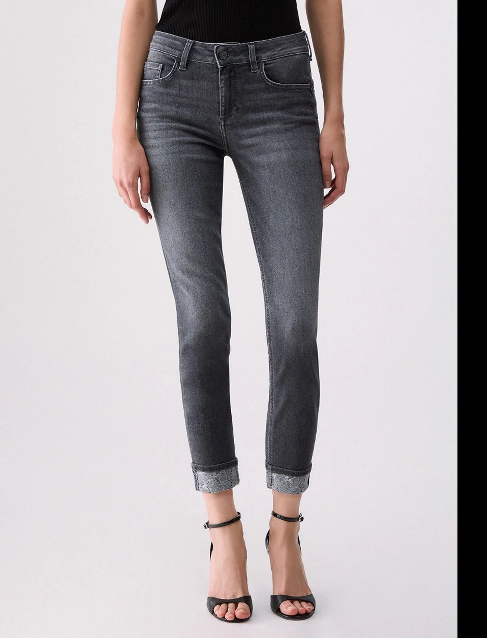 Liujo Denim Jeans Skinny Con Applicazioni Denim Grigio Uf6006D0305 185488