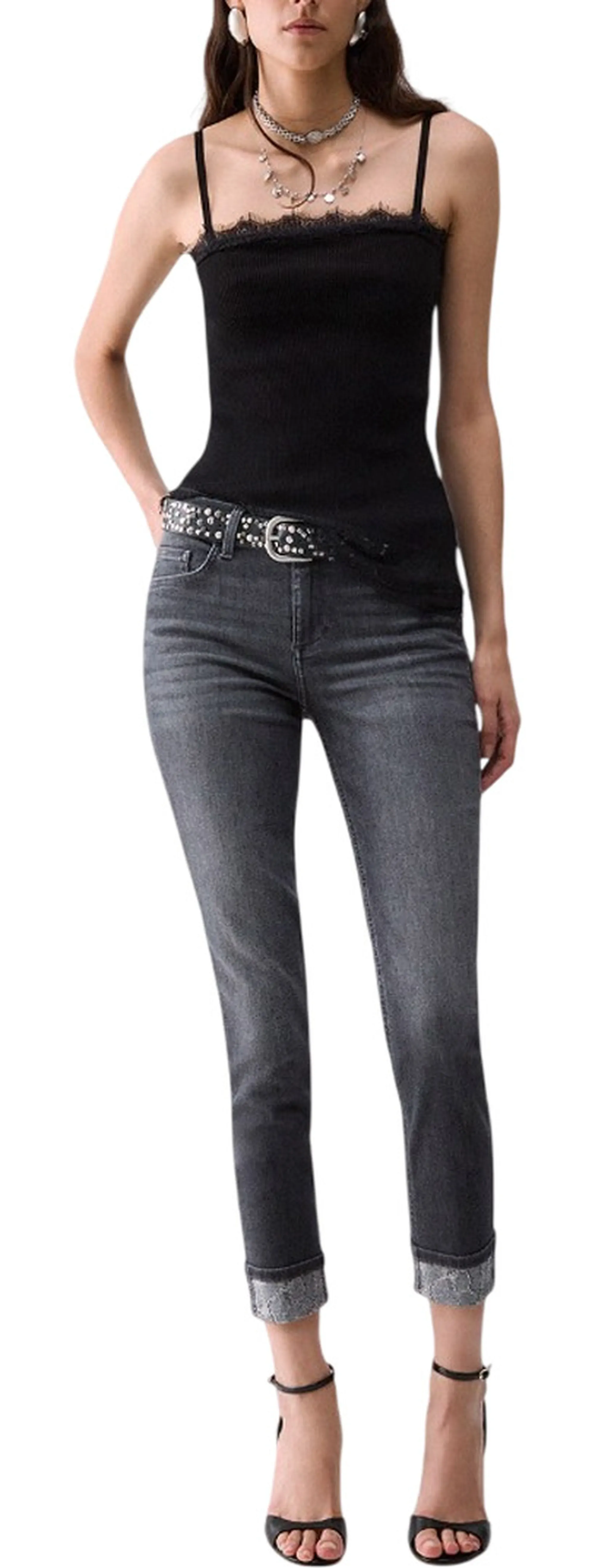Liujo Denim Jeans Skinny Con Applicazioni Denim Grigio Uf6006D0305 185670