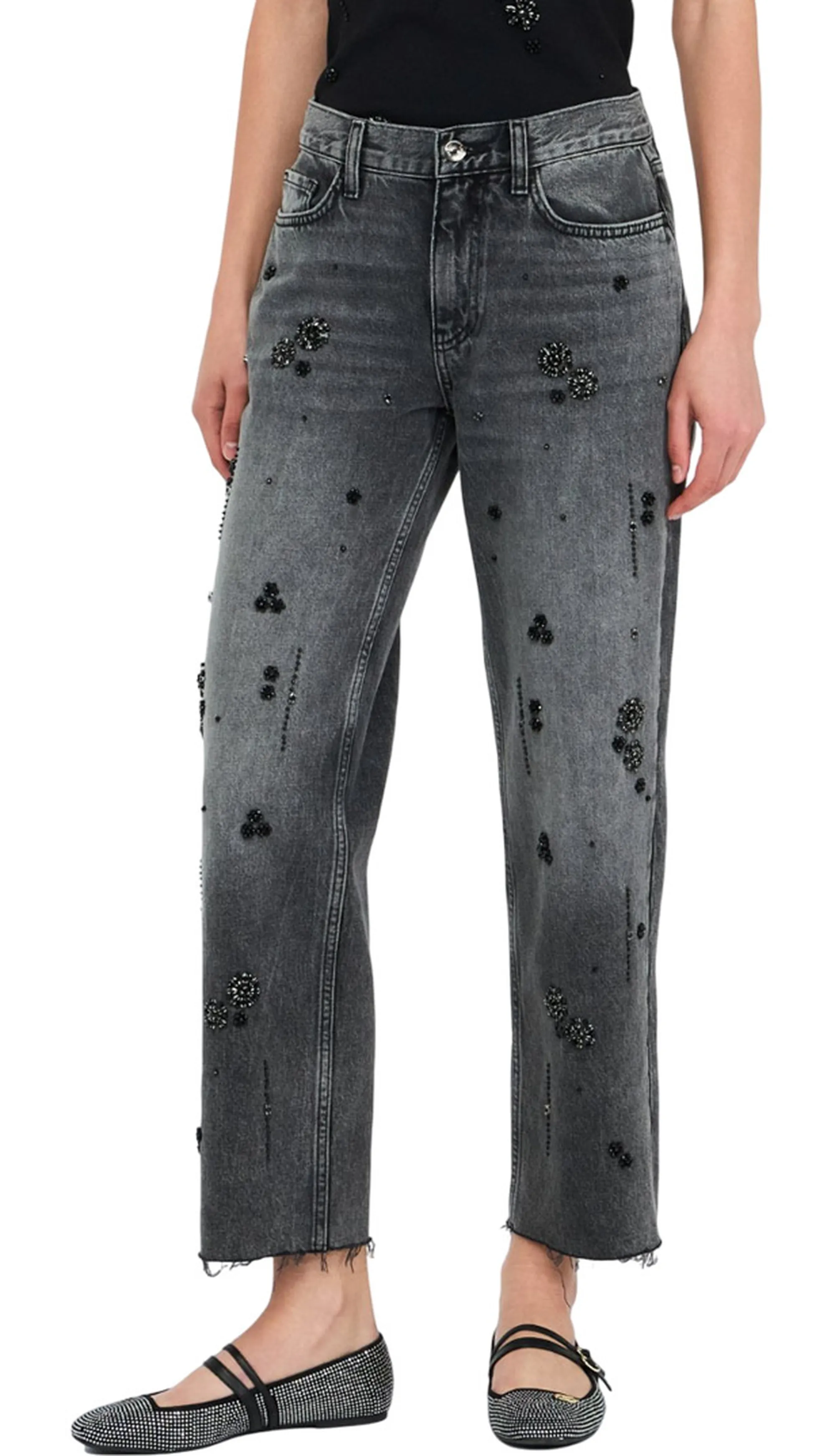 Liujo Denim B'Jeans Straight Con Strass' Gray Denim Uf5115D4854 156545