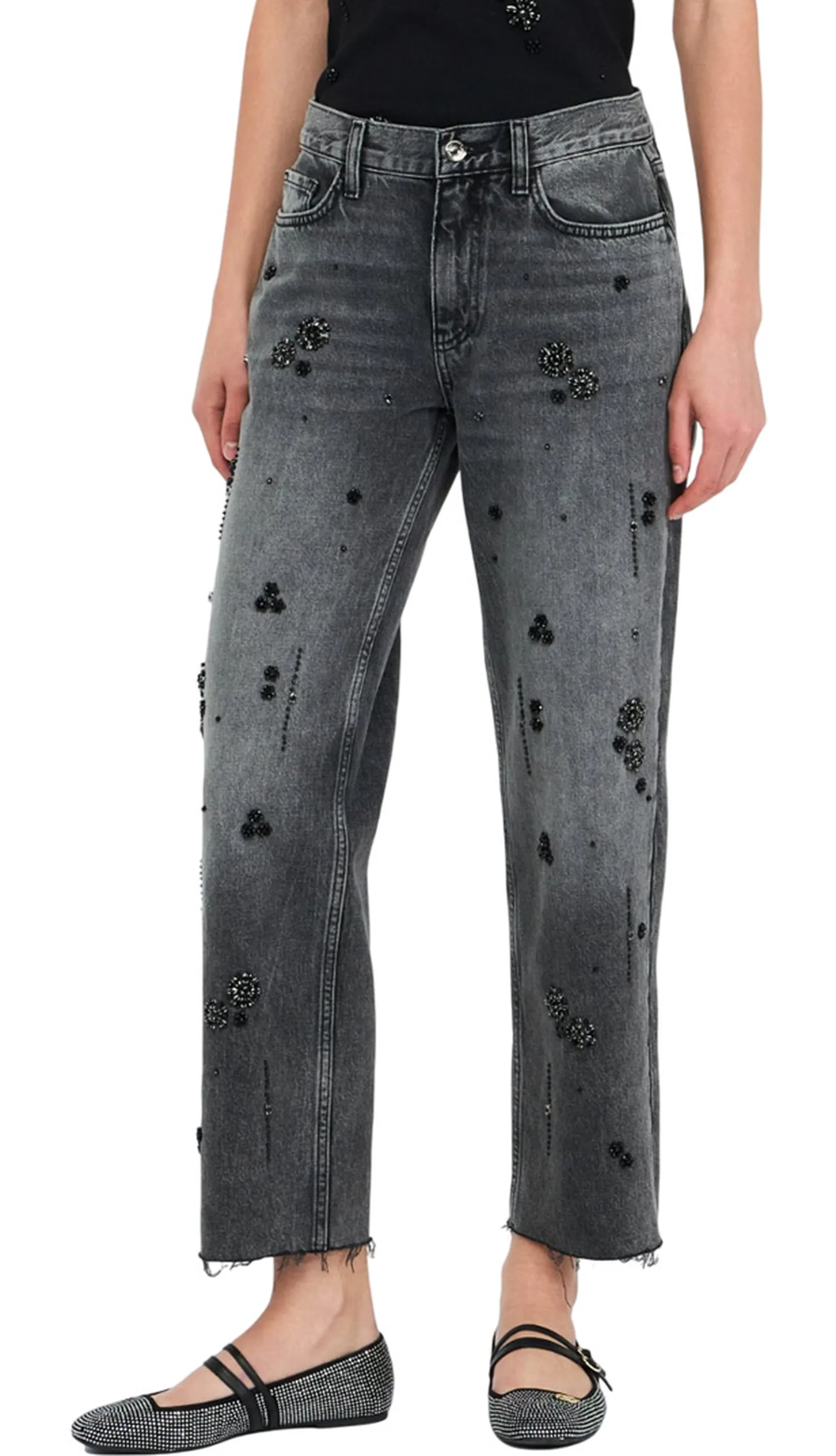 Liujo Denim Jeans Straight Con Strass Denim Grigio Uf5115D4854 156545