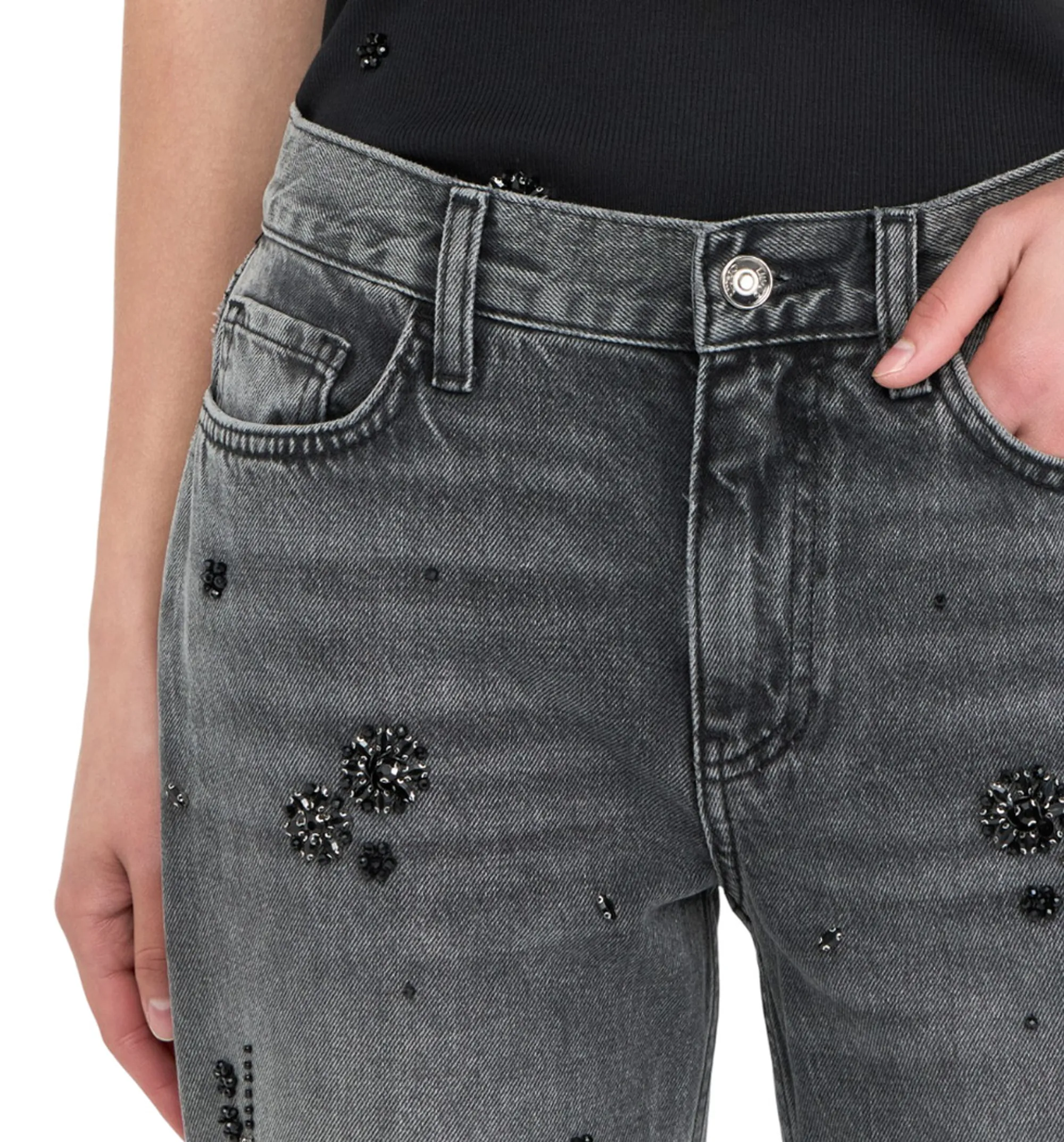 Liujo Denim B'Jeans Straight Con Strass' Gray Denim Uf5115D4854 156548