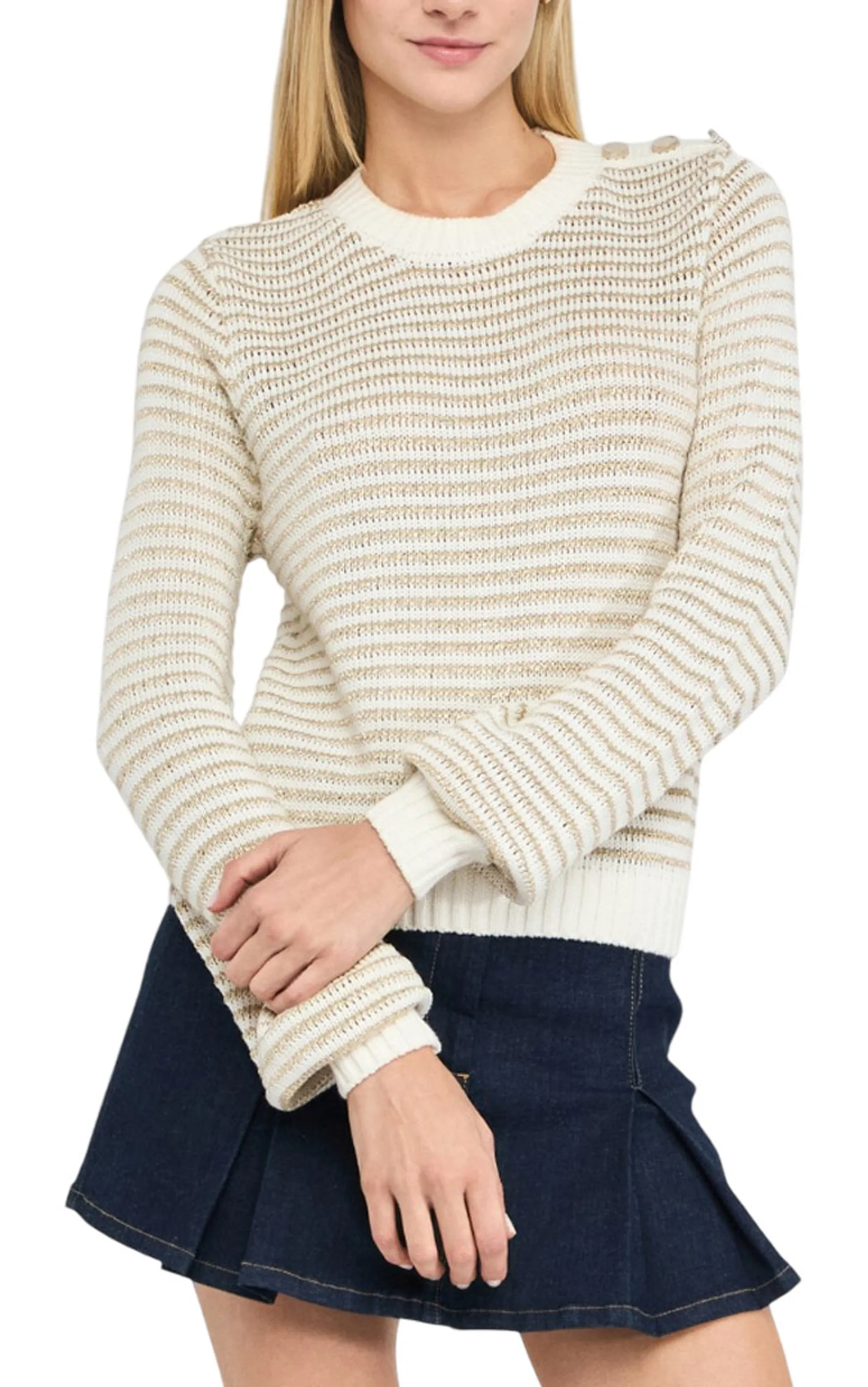 Liujo Denim B'Lurex Striped Sweater' Beige Uf5275Ma016 156482