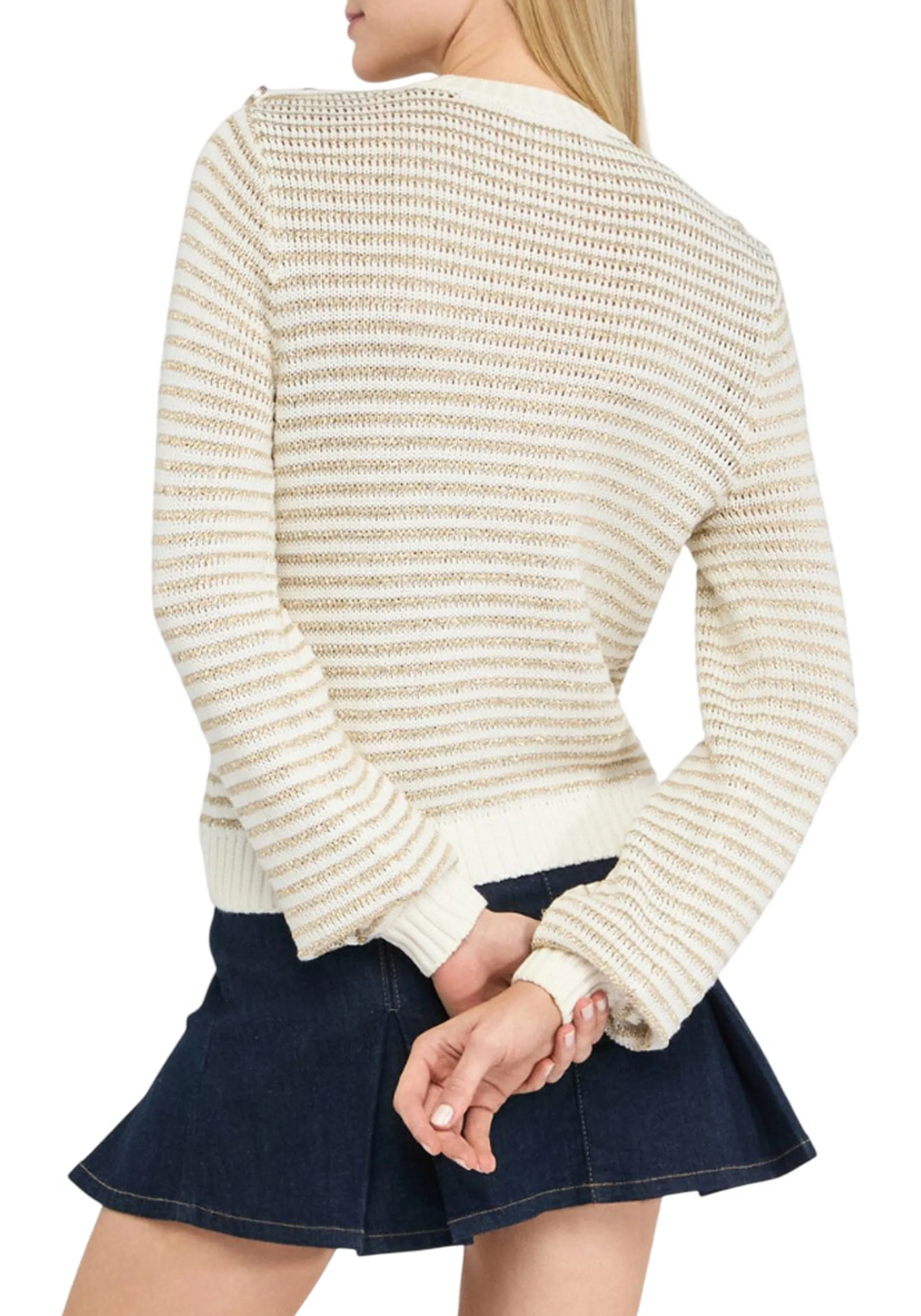 Liujo Denim B'Lurex Striped Sweater' Beige Uf5275Ma016 156483