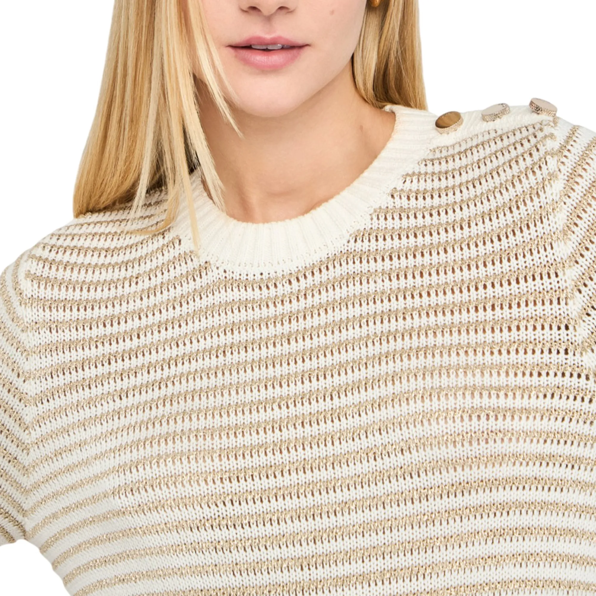 Liujo Denim B'Lurex Striped Sweater' Beige Uf5275Ma016 156486