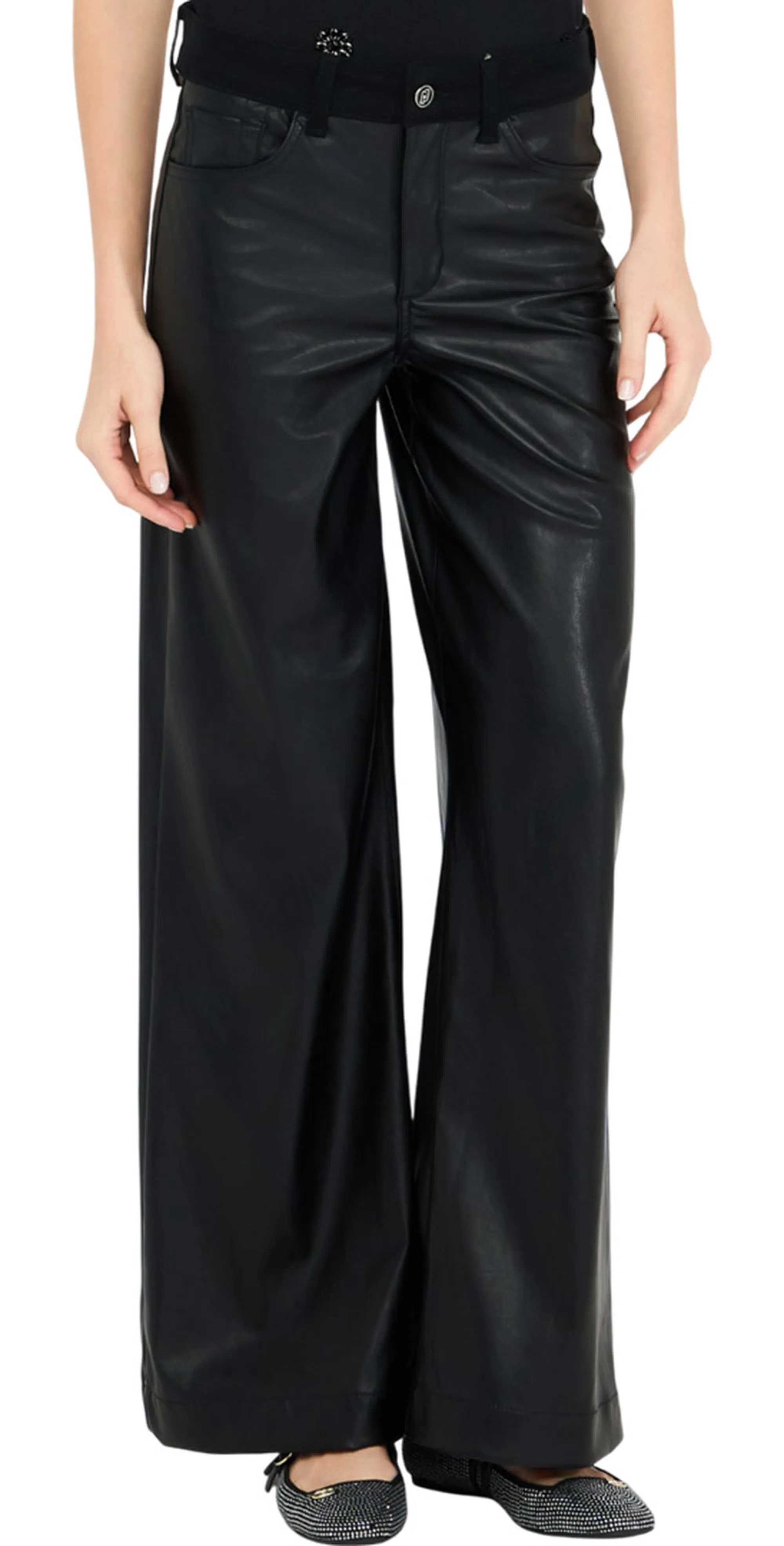 Liujo Denim B'Flare Trousers In Coated Fabric' Black Uf5202E0747 156412