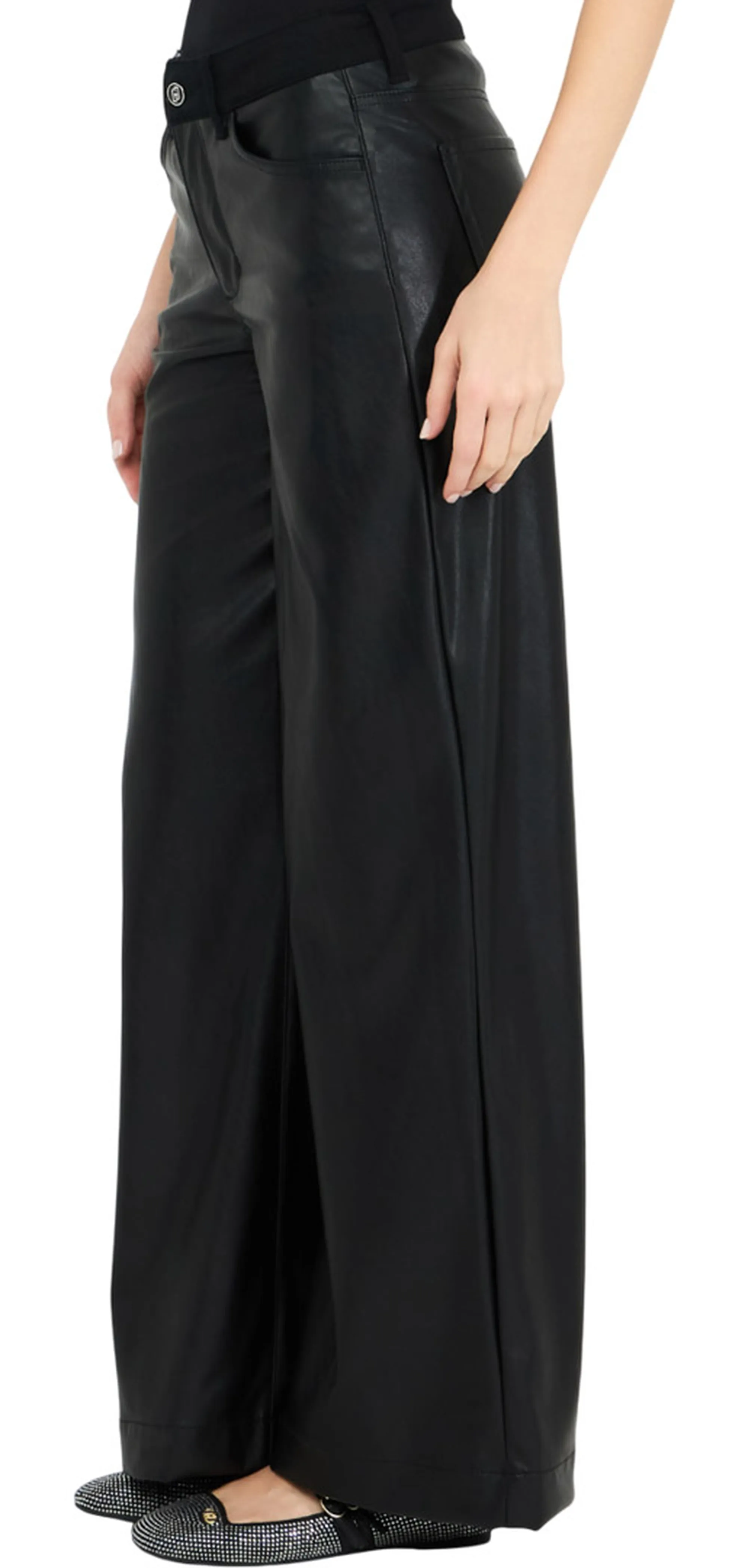 Liujo Denim B'Flare Trousers In Coated Fabric' Black Uf5202E0747 156413