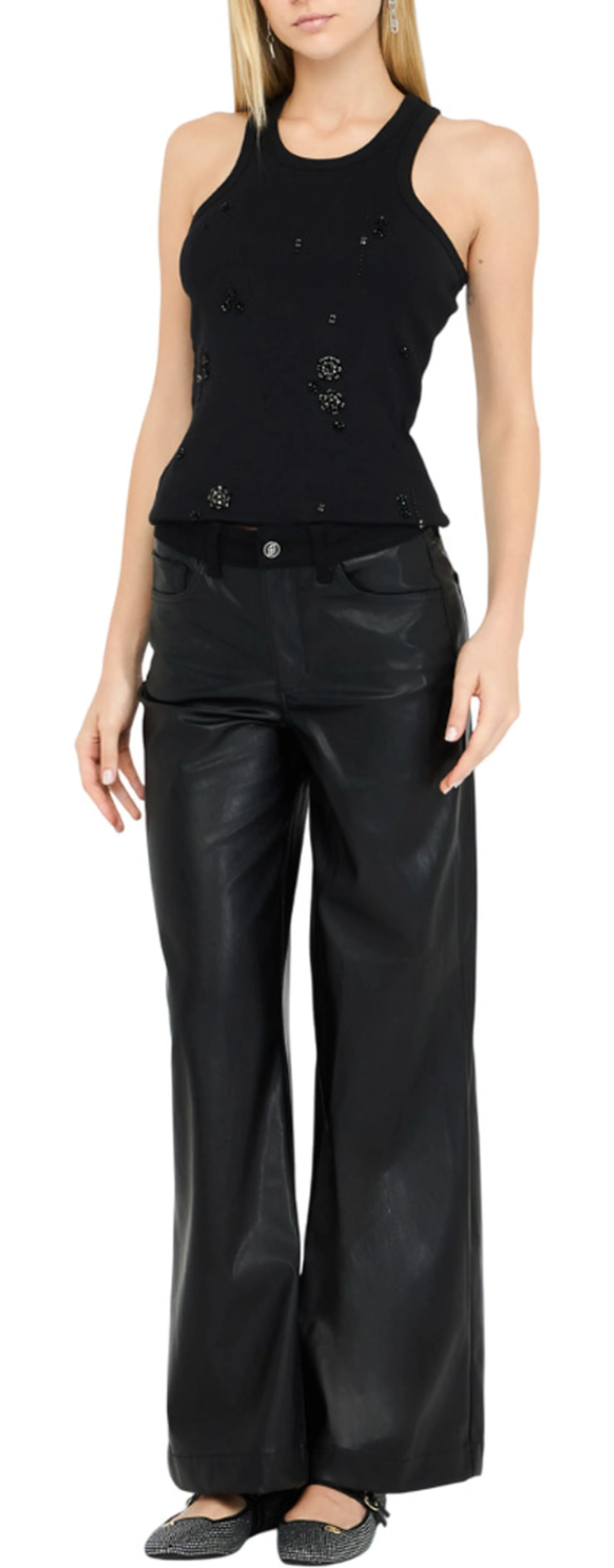 Liujo Denim B'Flare Trousers In Coated Fabric' Black Uf5202E0747 156415