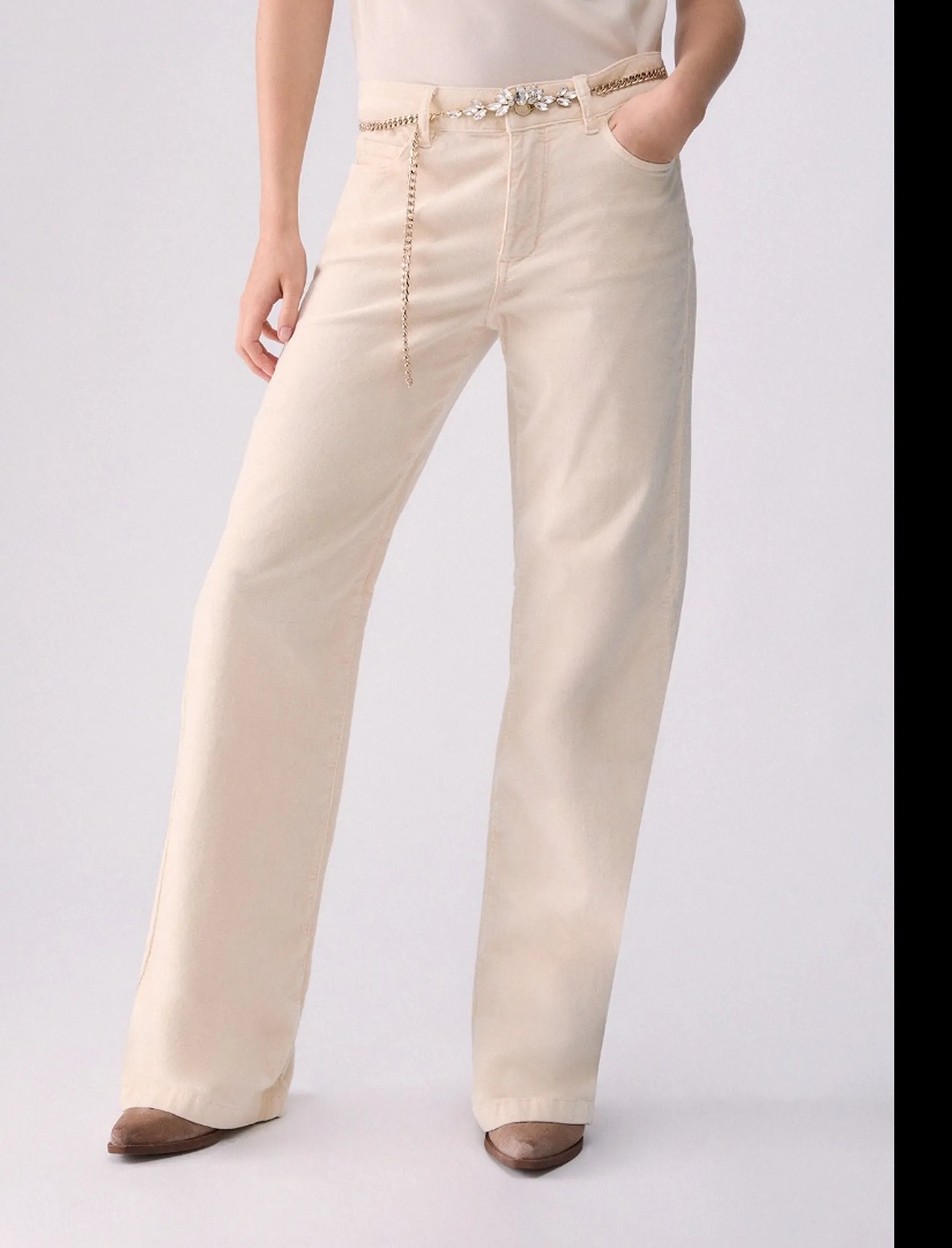 Liujo Denim Pantalone Flare In Velluto Crema Uf6088T702A 188631