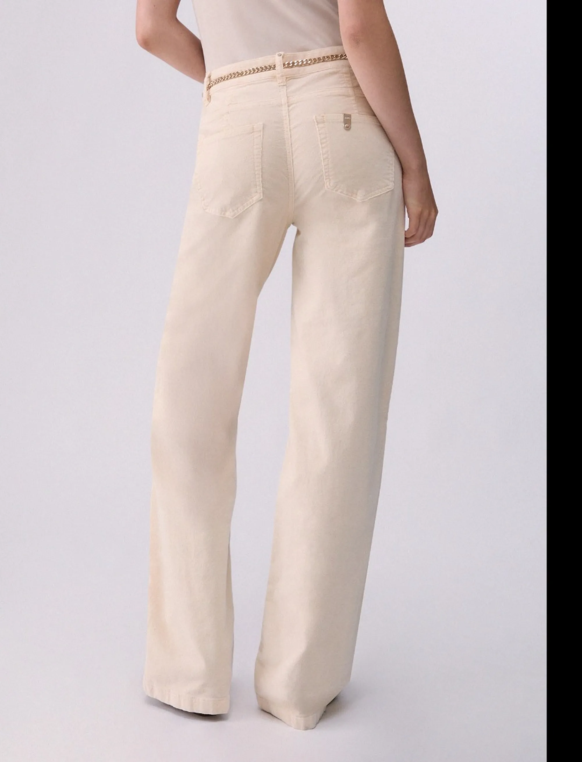 Liujo Denim Pantalone Flare In Velluto Crema Uf6088T702A 188632