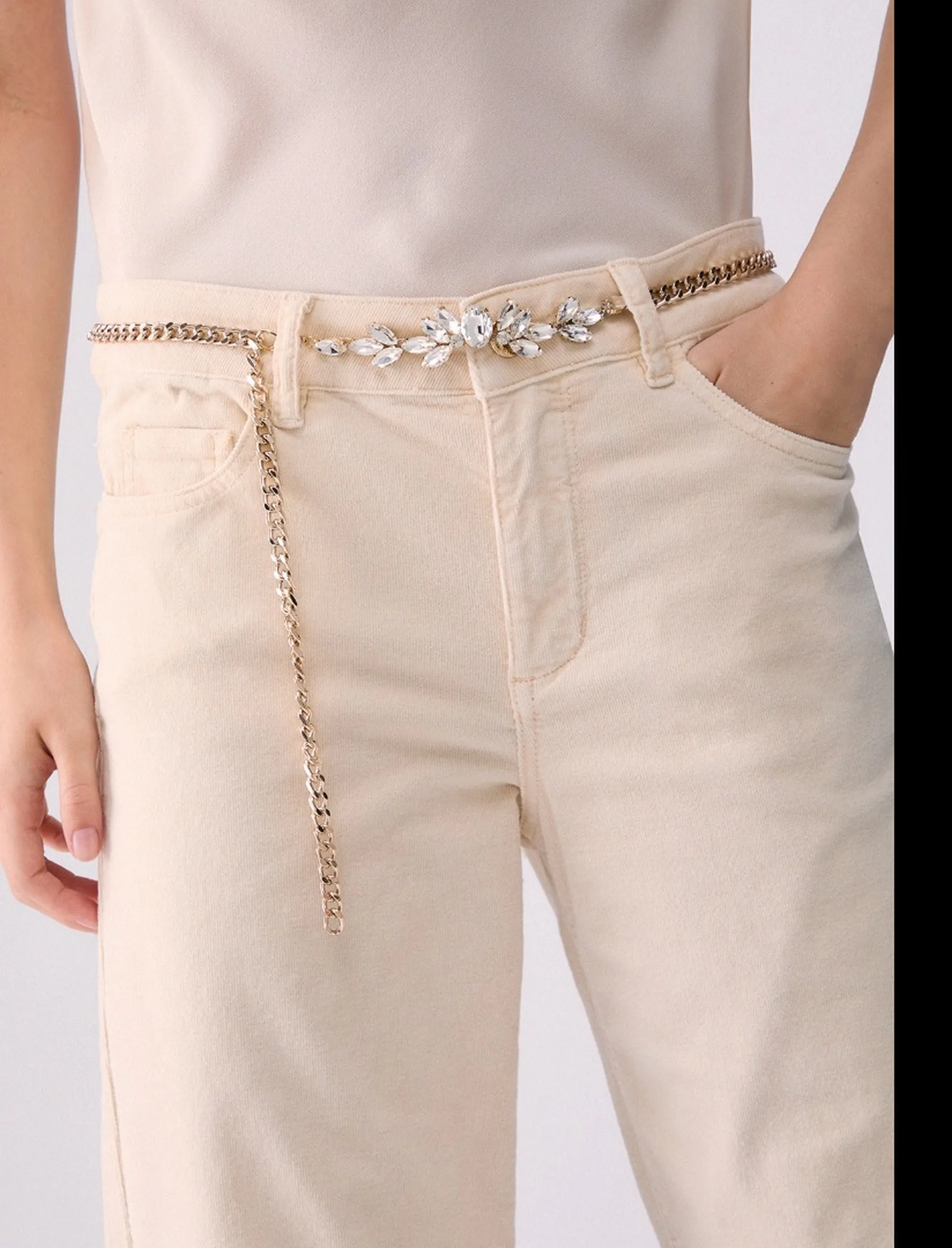 Liujo Denim Pantalone Flare In Velluto Crema Uf6088T702A 188633