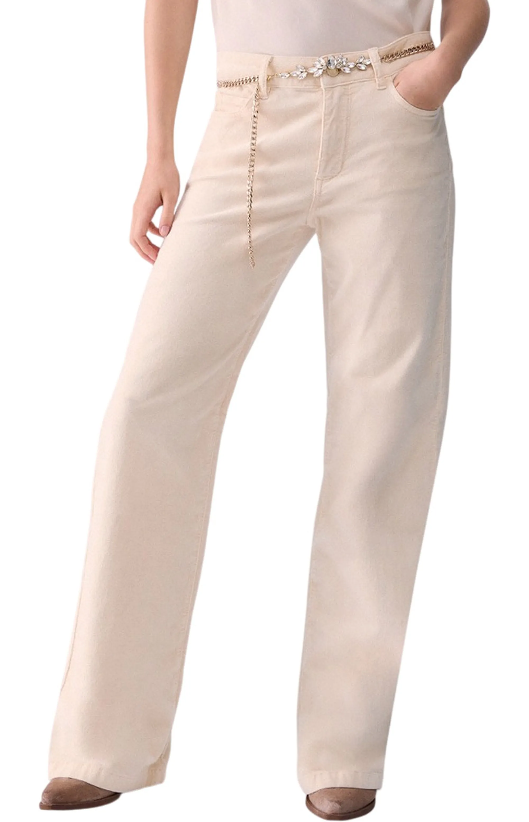 Liujo Denim B'Flared Velvet Trousers' Cream Uf6088T702A 188903