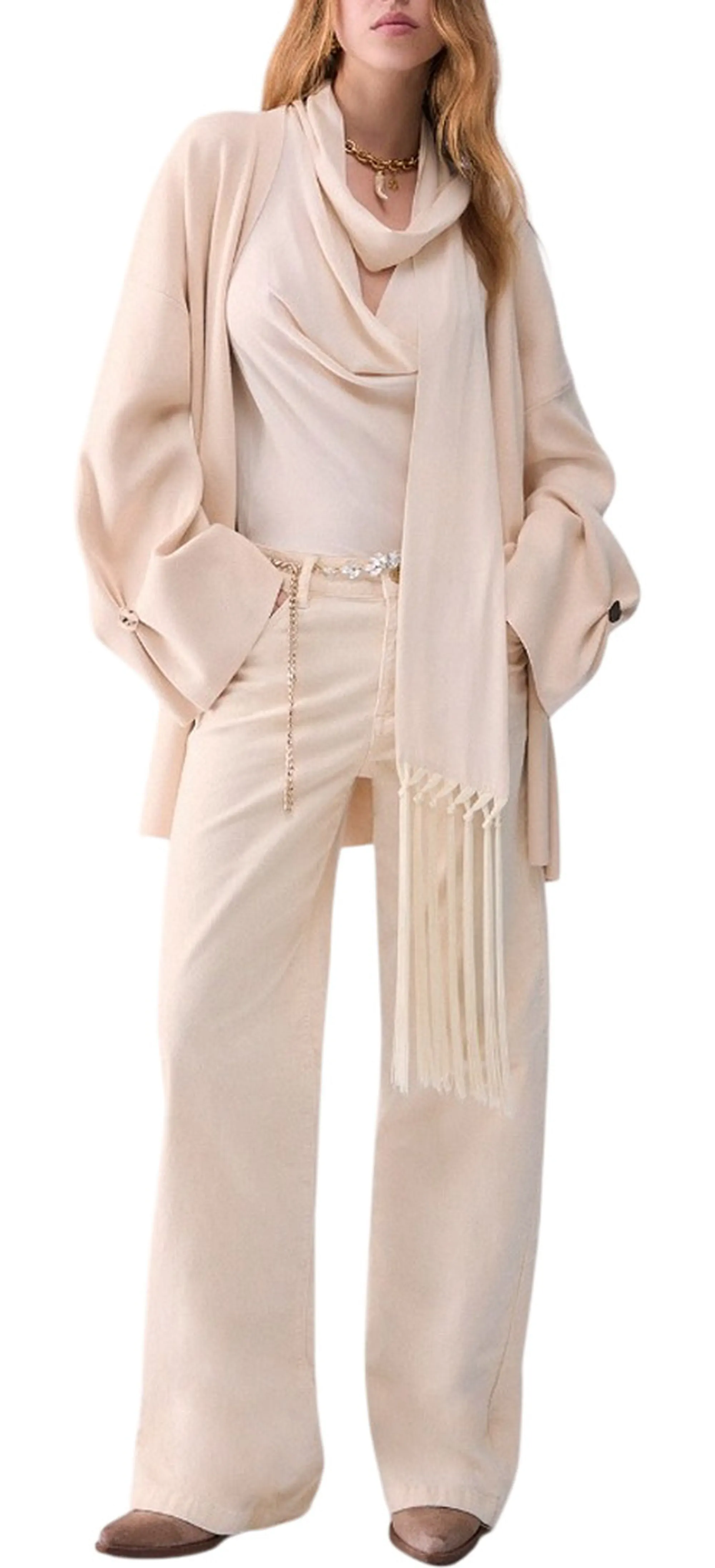 Liujo Denim B'Flared Velvet Trousers' Cream Uf6088T702A 188905
