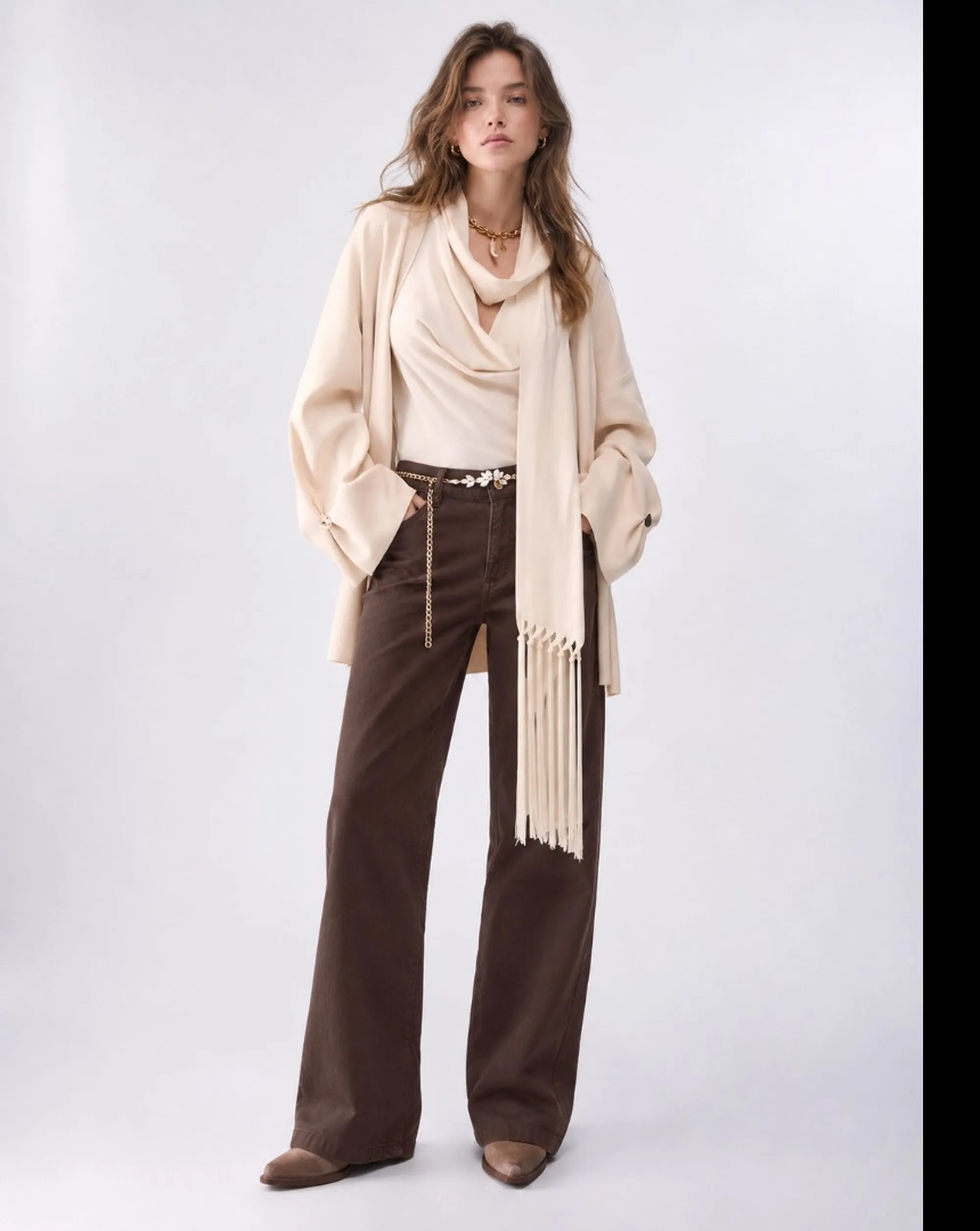 Liujo Denim Pantalone Flare In Velluto Marrone Uf6088T702A 188635
