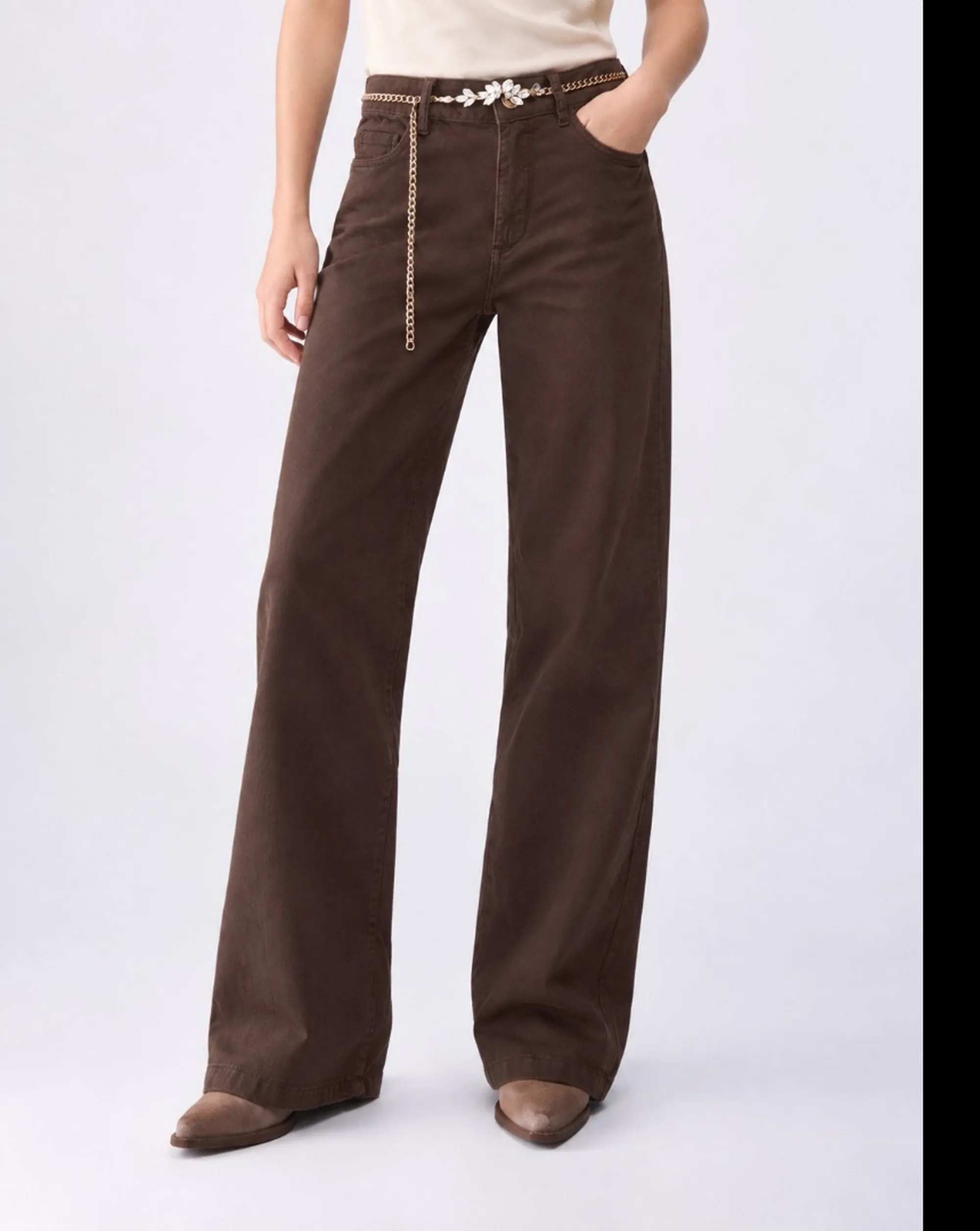 Liujo Denim Pantalone Flare In Velluto Marrone Uf6088T702A 188638